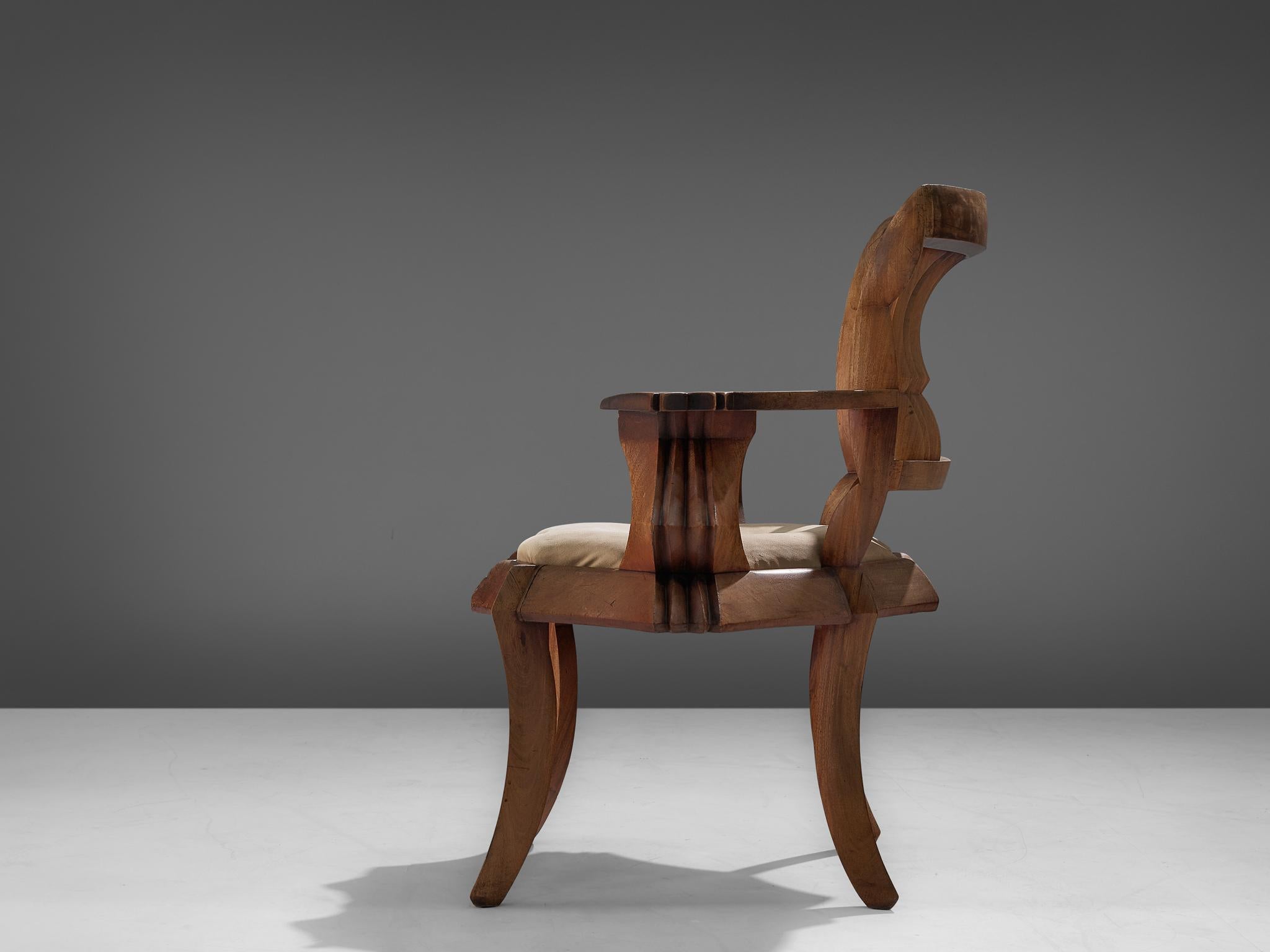 Early 20th Century Unique Sculptural Dutch Armchair in Solid Mahogany 