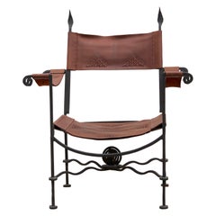Unique Sculptural Egyptian Woven Leather and Cast Iron Throne Lounge Chairs