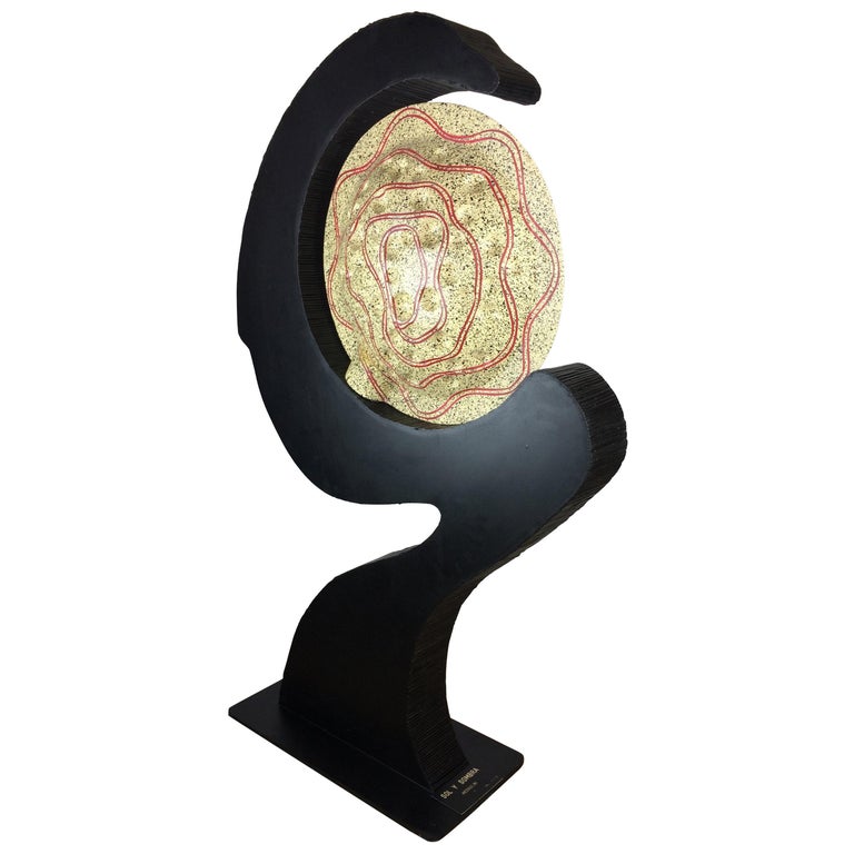 Sculptural Floor Lamp Ebonized Bamboo and Resin Shade Signed Medaglini