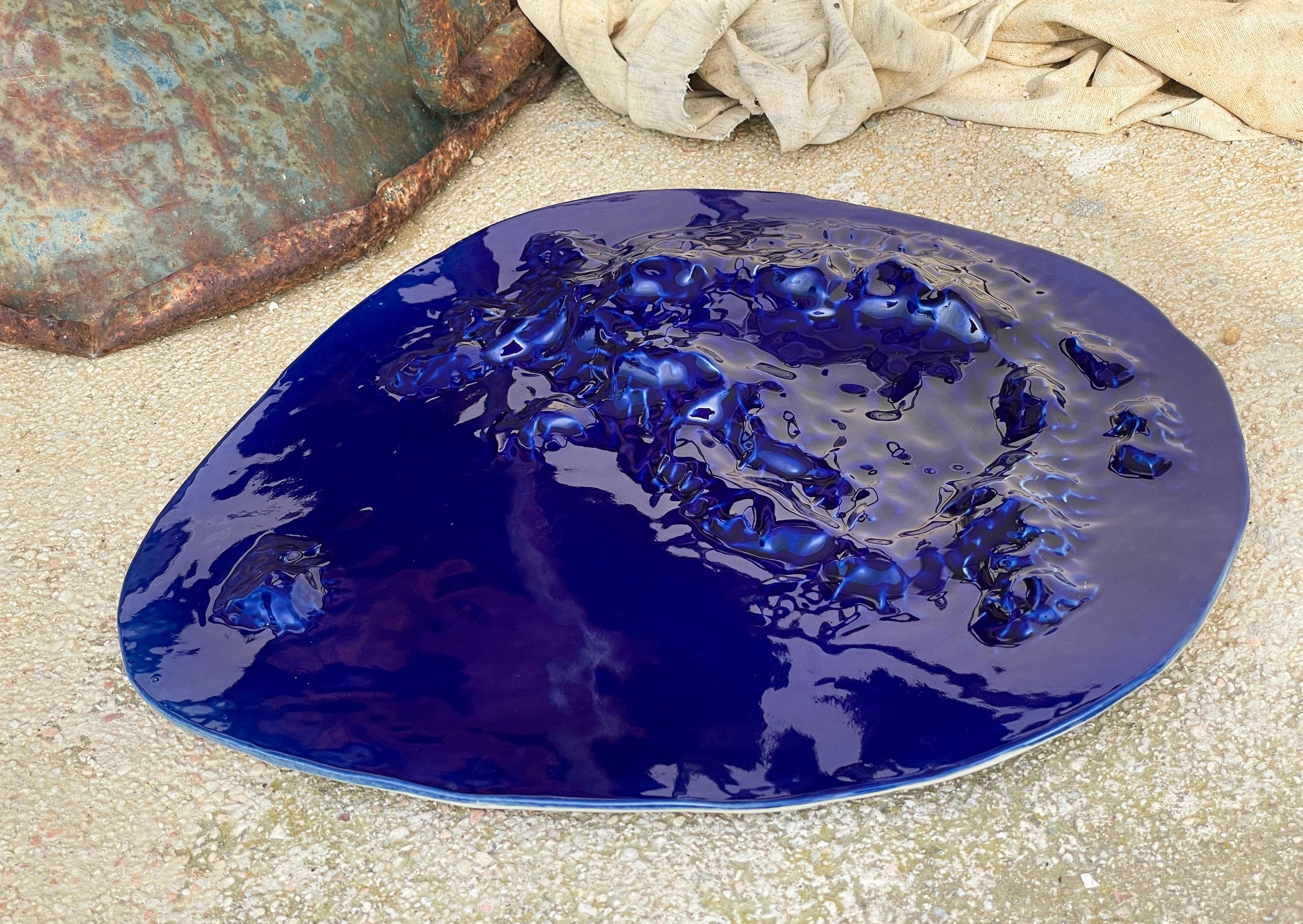 Italian Unique Sculptural 'Gongshi' Plates N0.11 Objet d'Art Cobalt Blue For Sale