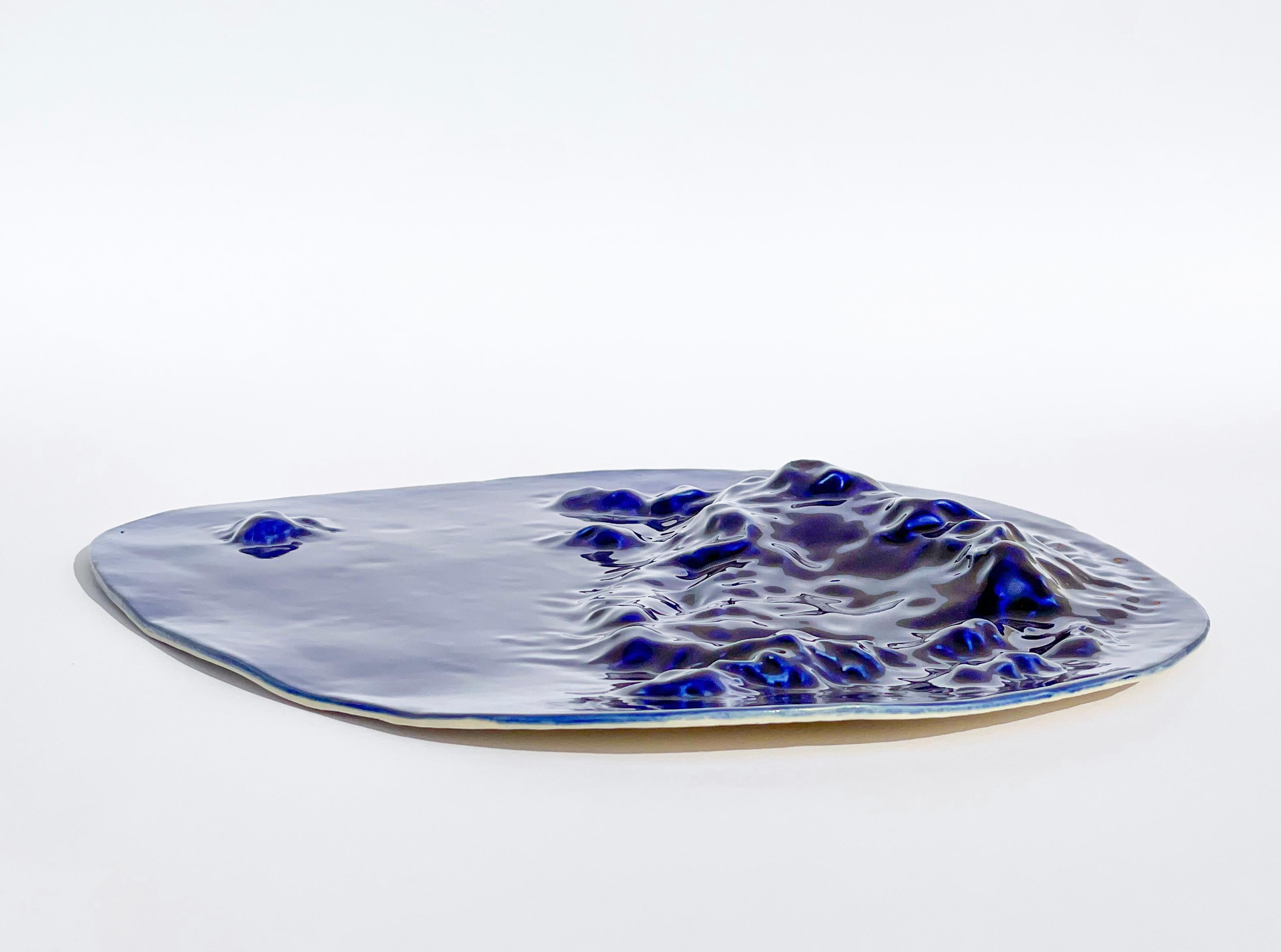 Glazed Unique Sculptural 'Gongshi' Plates N0.11 Objet d'Art Cobalt Blue For Sale