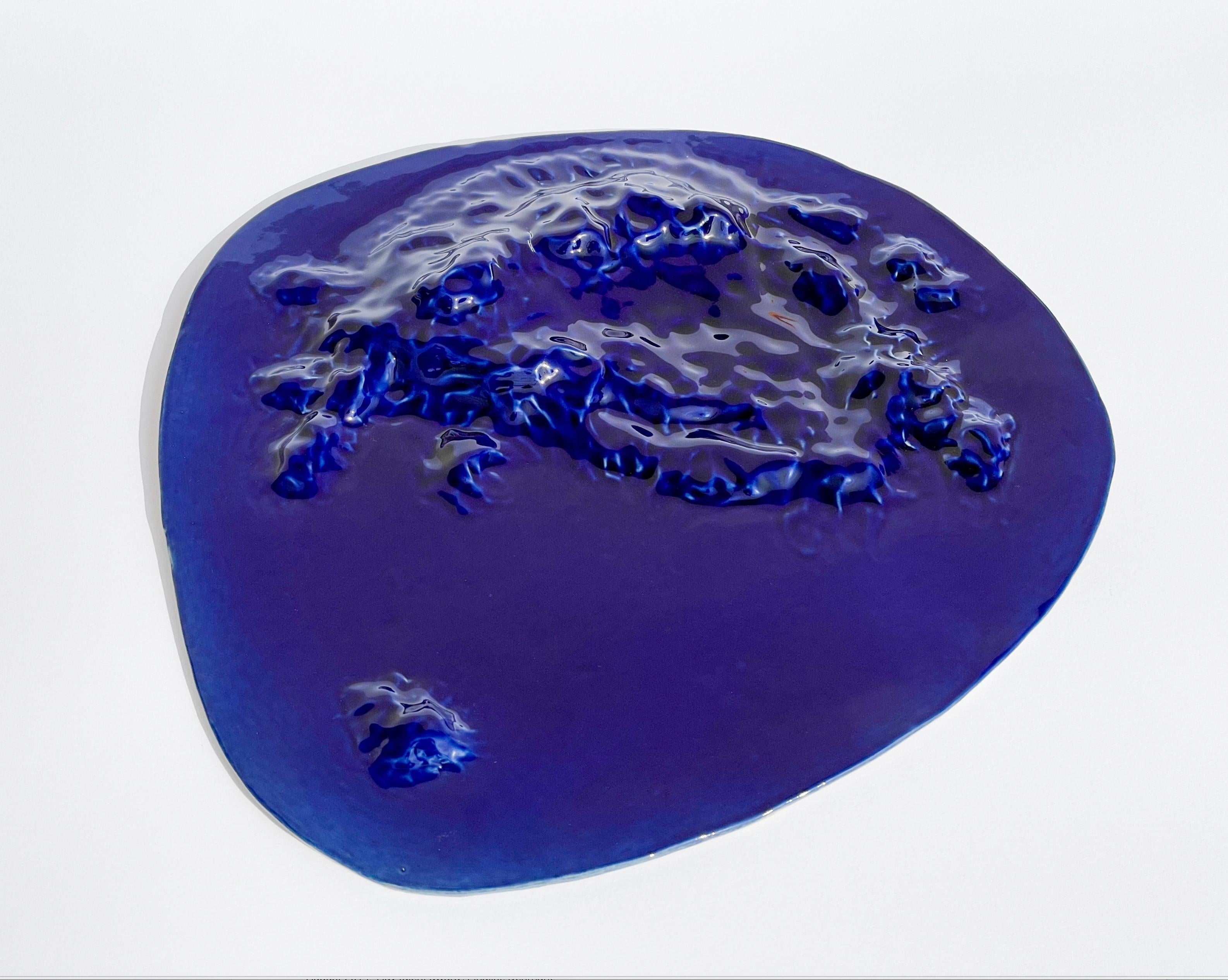 Ceramic Unique Sculptural 'Gongshi' Plates N0.11 Objet d'Art Cobalt Blue For Sale