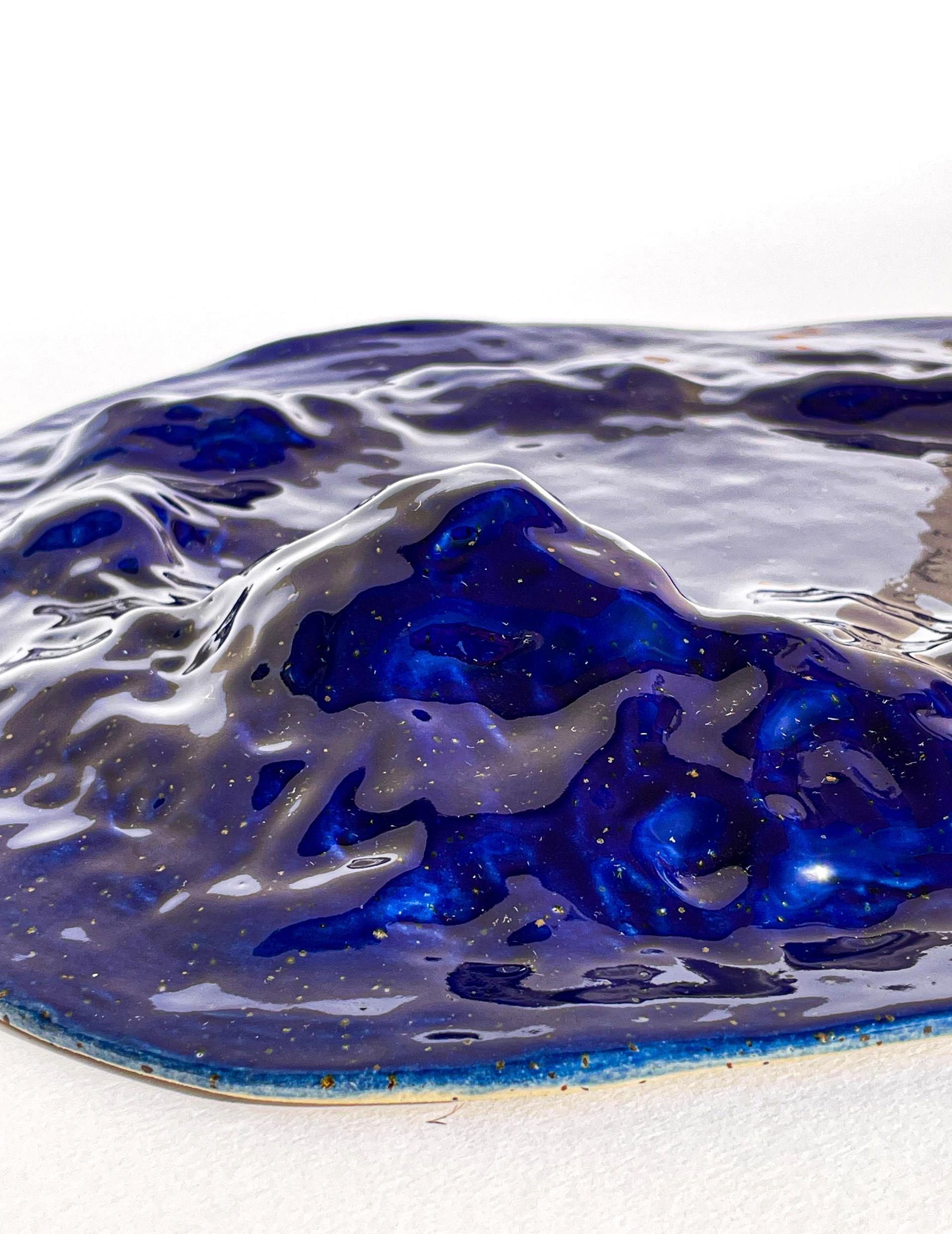 Glazed Unique Sculptural 'Gongshi' Plates N0.14 Objet d'Art Cobalt Blue For Sale