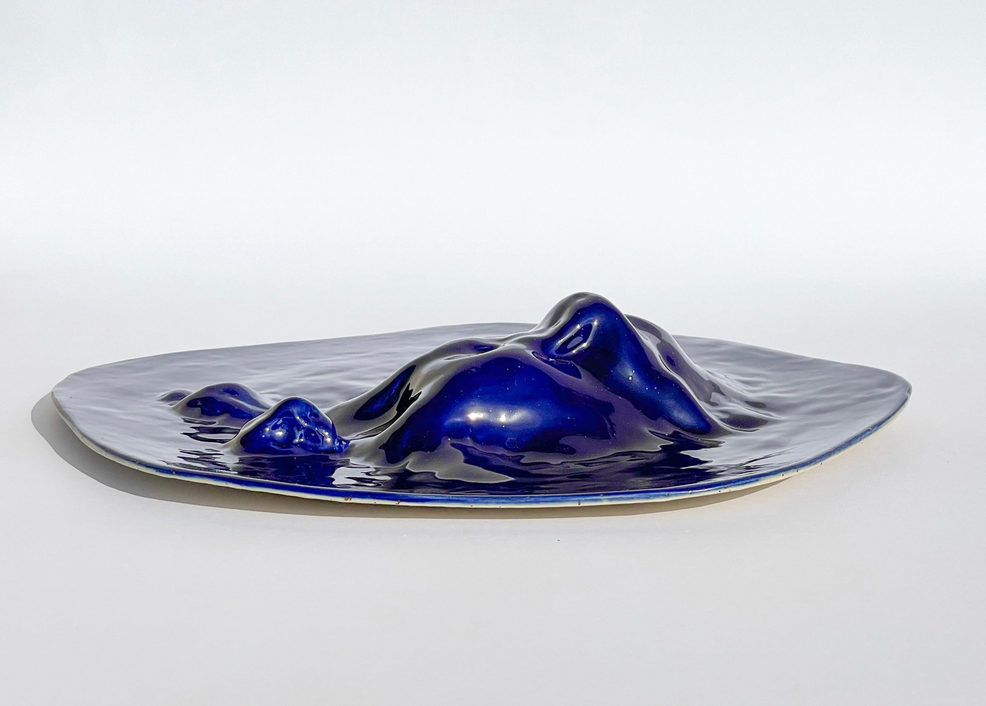 Contemporary Unique Sculptural 'Gongshi' Plates N0.15 Objet D'art Cobalt Blue For Sale