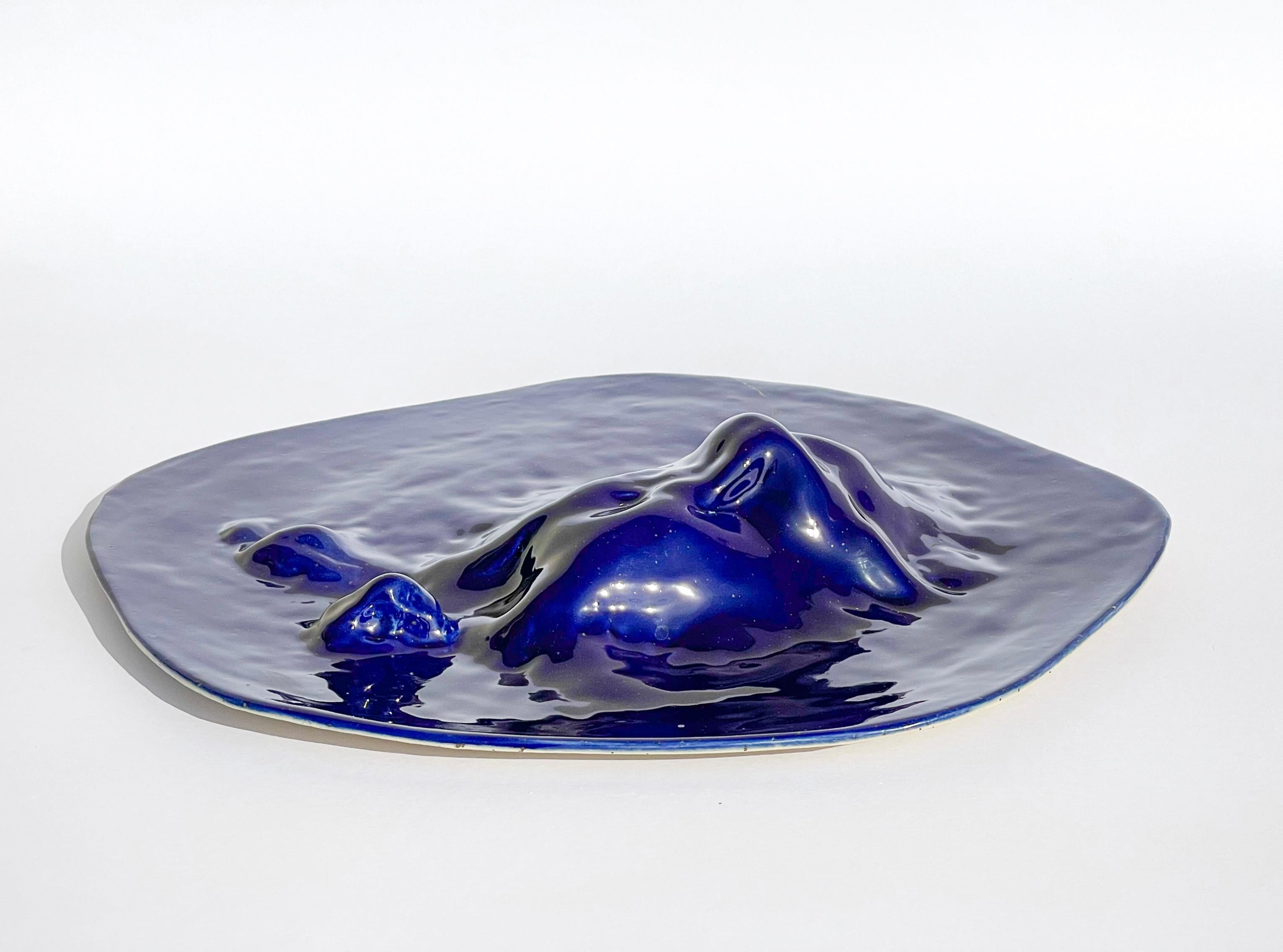 Ceramic Unique Sculptural 'Gongshi' Plates N0.15 Objet D'art Cobalt Blue For Sale