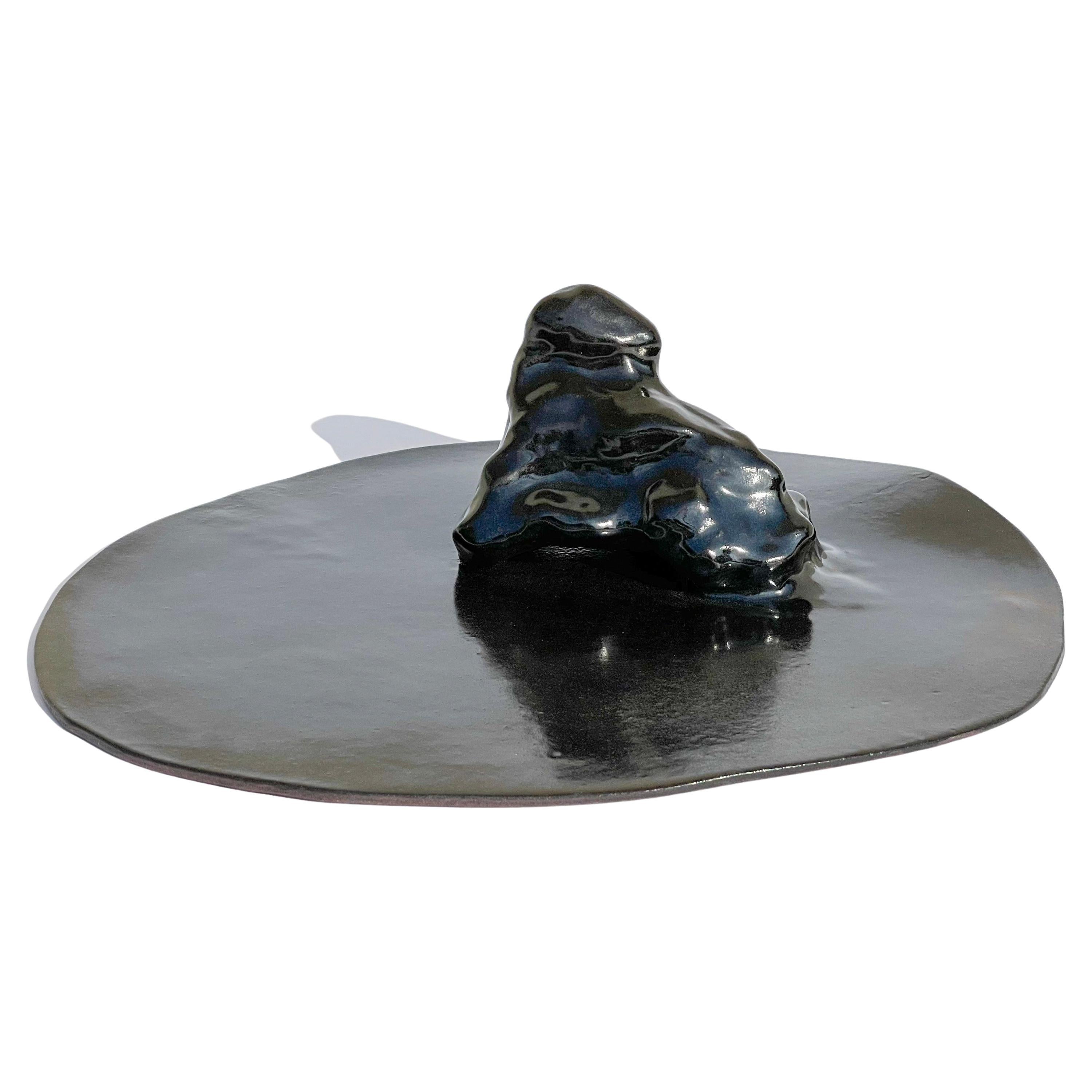 Unique Sculptural 'Gongshi' Plates N0.18 Objet d'Art in Tenmoku Glossy Finish For Sale