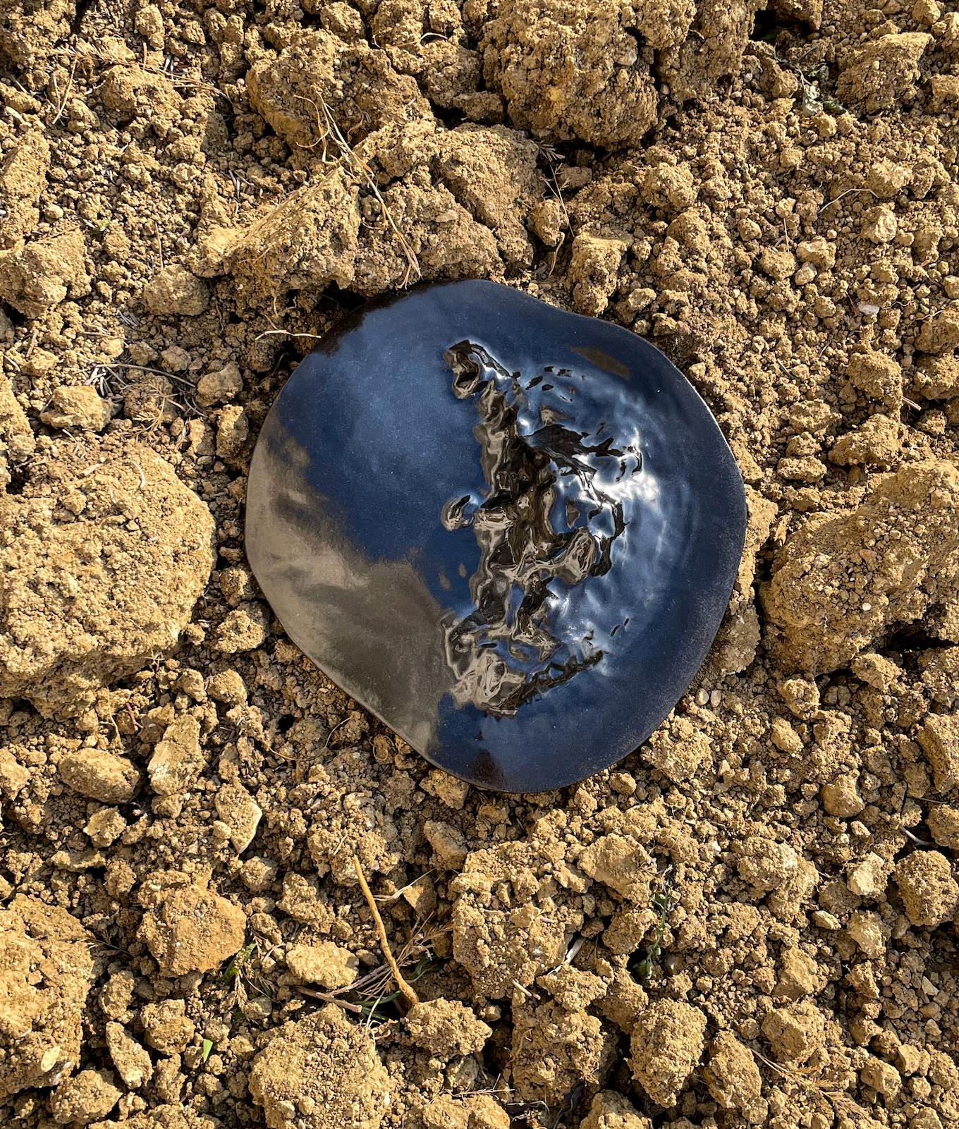 Unique Sculptural 'Gongshi' Plates N0.19 Objet d'Art in Tenmoku Glossy