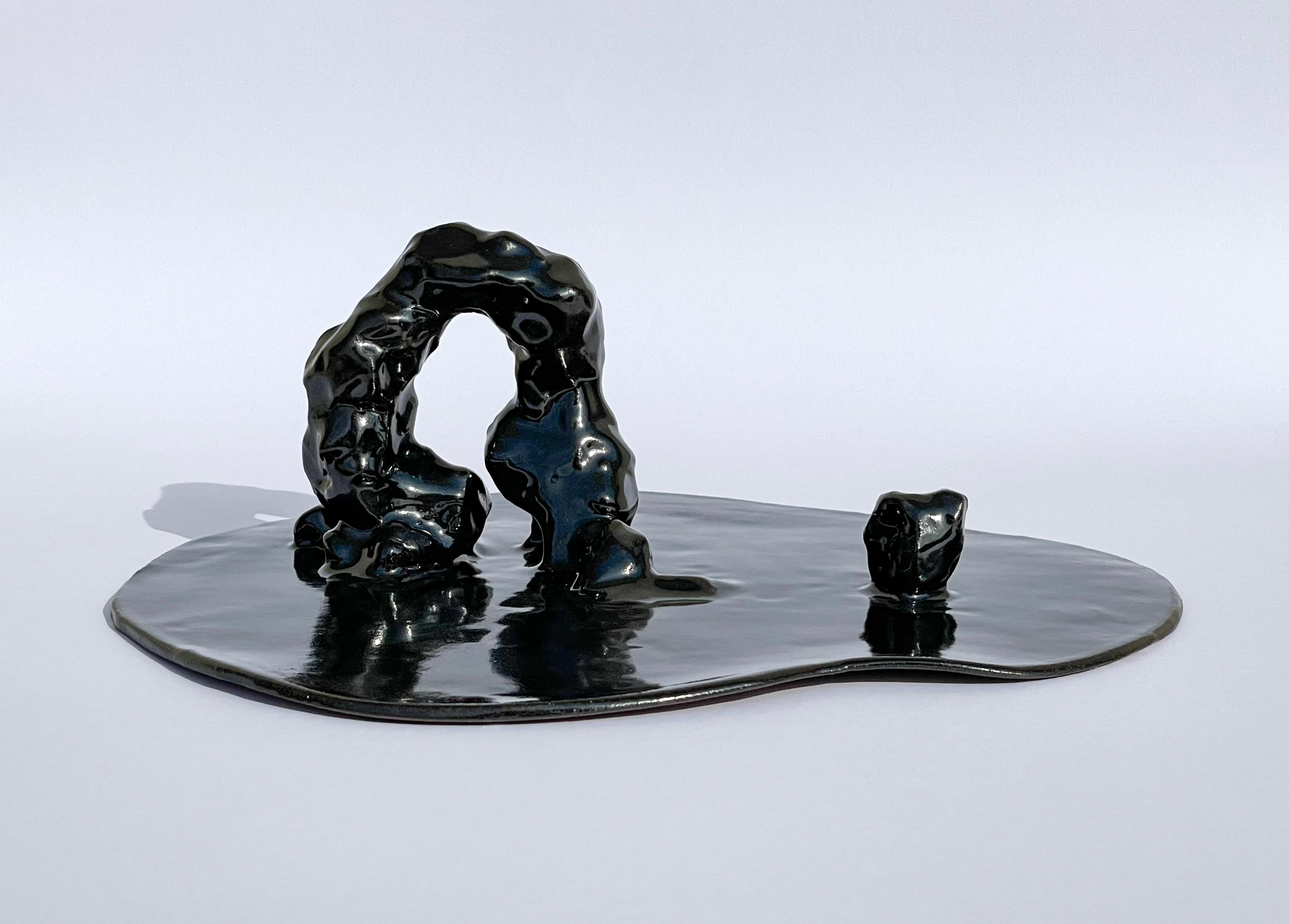 Unique Sculptural 'Gongshi' Plates N0.2 Objet D'art in Tenmoku Glossy