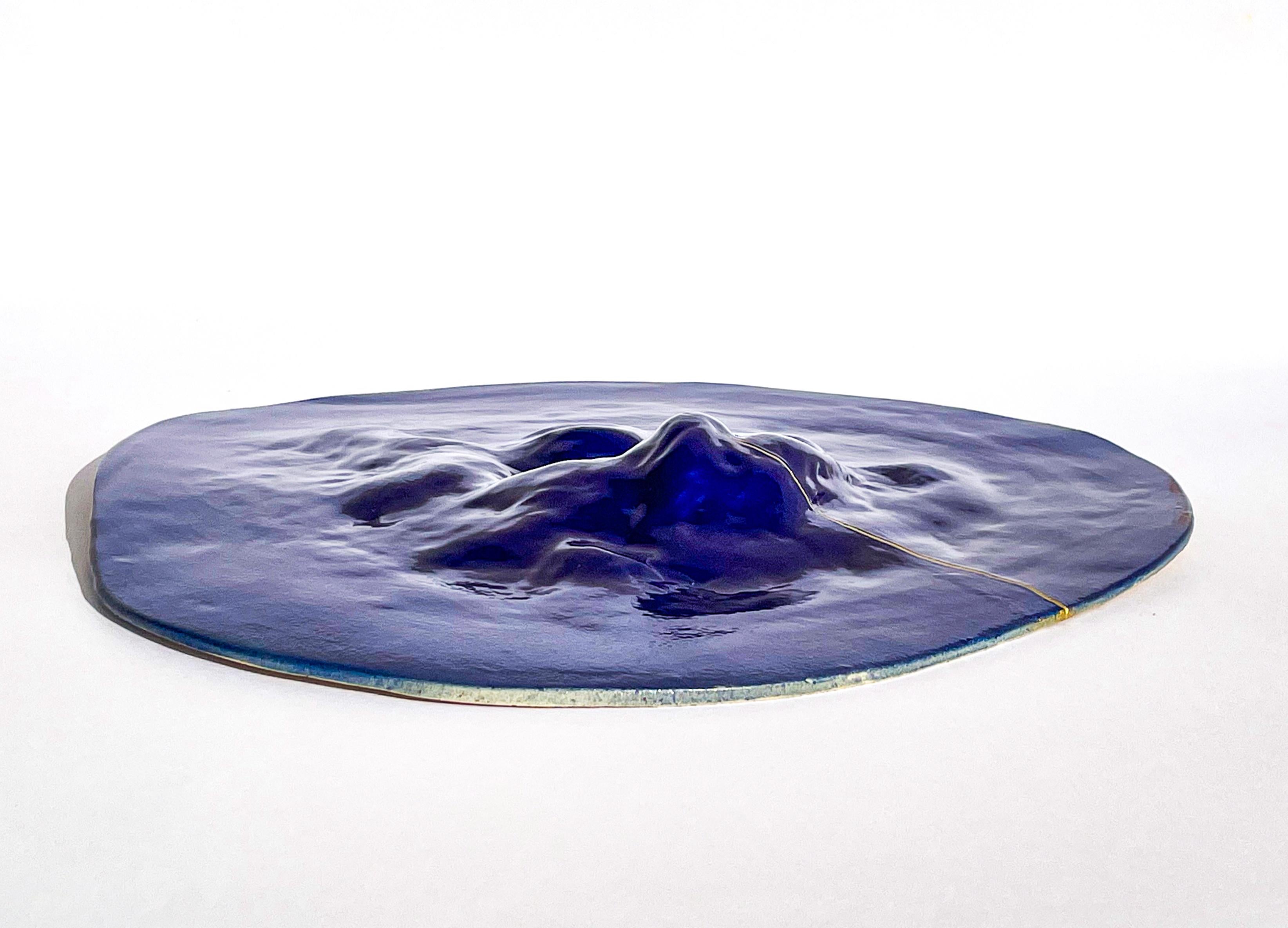 Glazed Unique Sculptural 'Gongshi' Plates N0.22 Objet d'Art Cobalt Blue For Sale