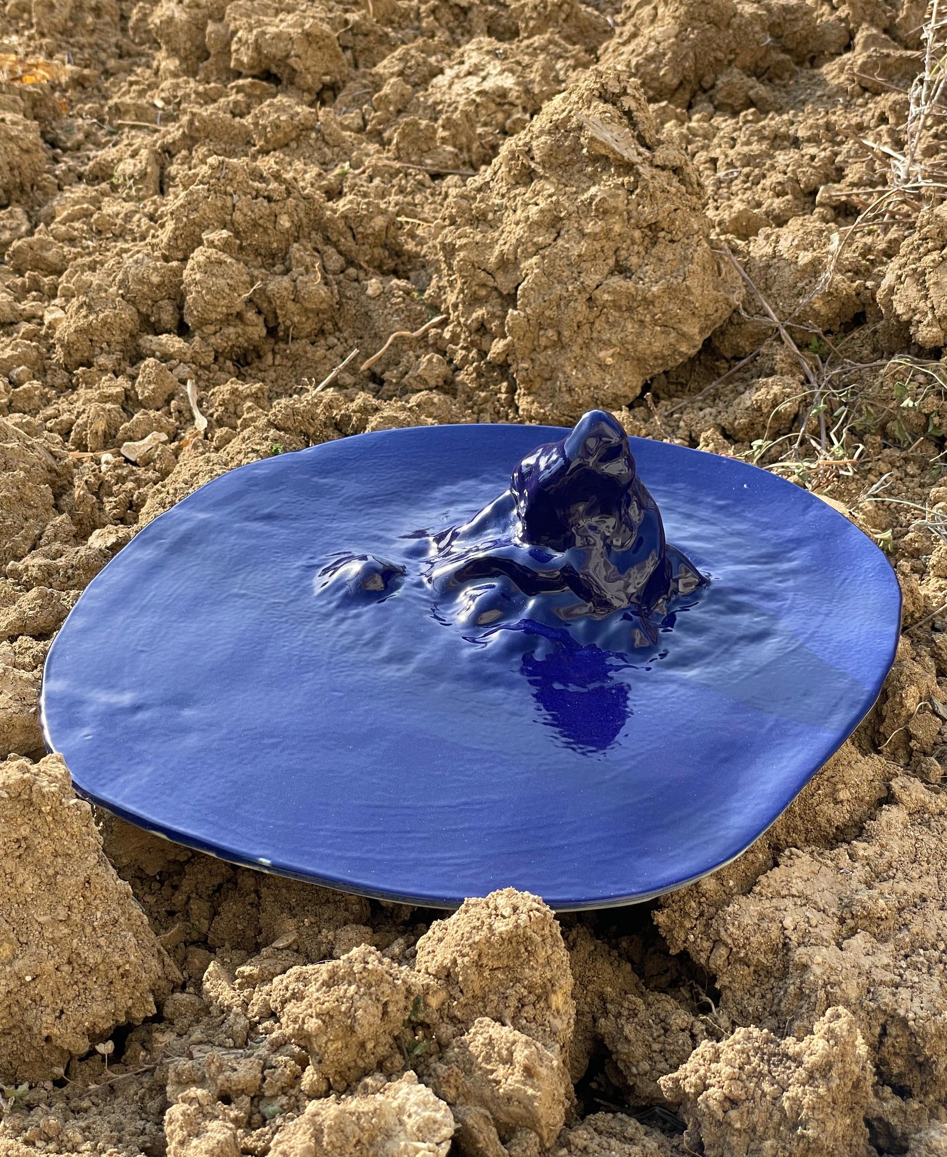Einzigartige skulpturale „Gongshi“-Teller N0.27 Kunstobjekt kobaltblau (Italienisch) im Angebot