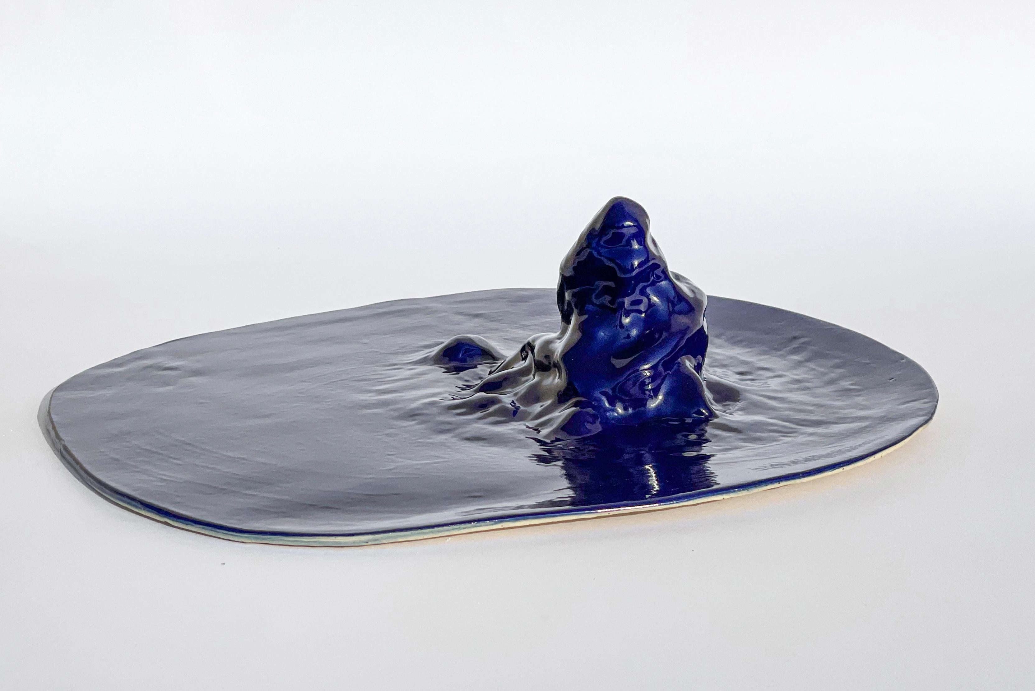 Contemporary Unique Sculptural 'Gongshi' Plates N0.27 Objet d'Art Cobalt Blue For Sale