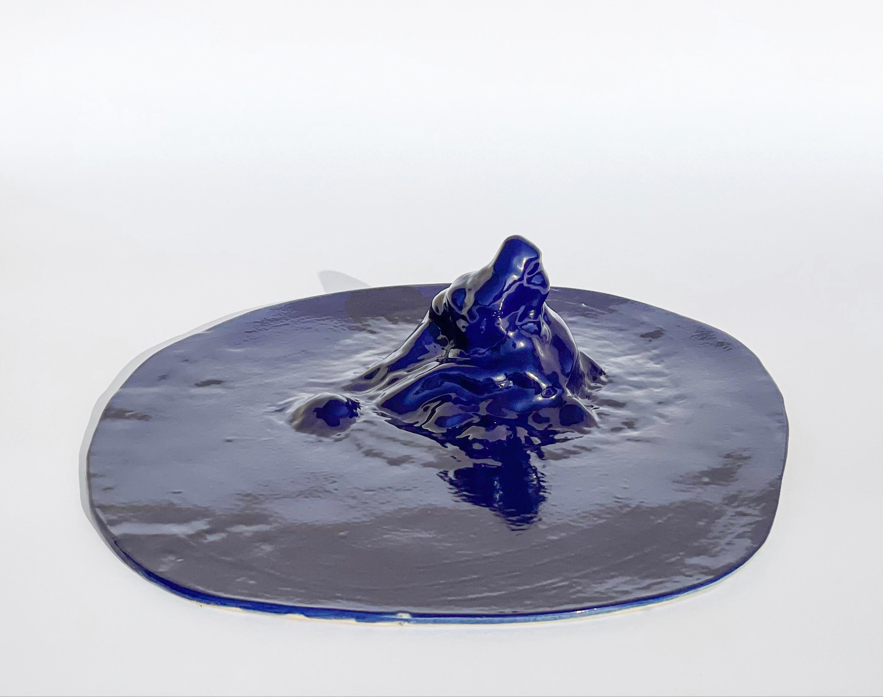 Ceramic Unique Sculptural 'Gongshi' Plates N0.27 Objet d'Art Cobalt Blue For Sale