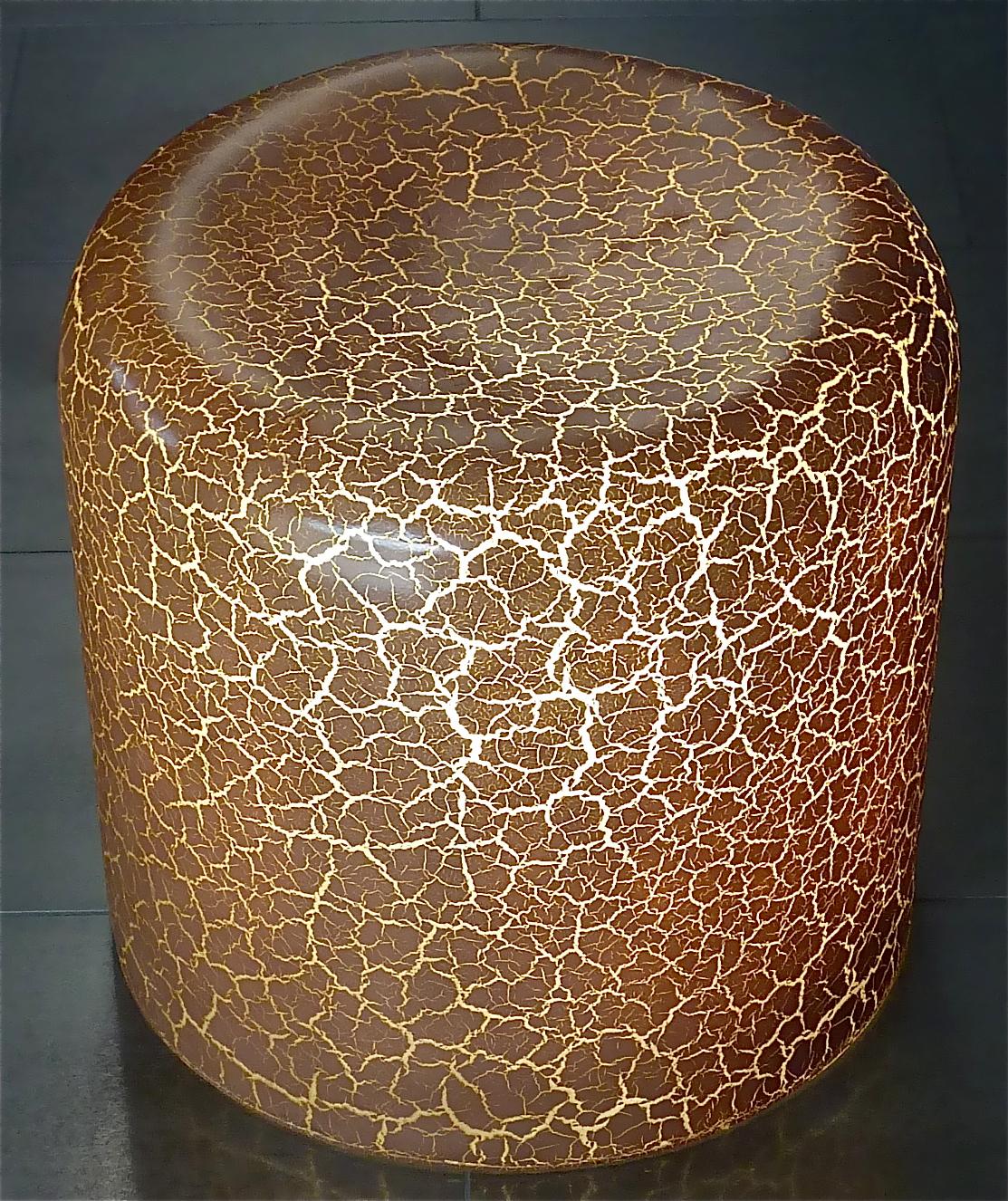 Unique sculptural illuminated stool or light sculpture object, France, Italy or Germany around 1960s to 1970s. The cool Mid-century organic design stool is made of epoxy resin / acrylic plastic with a caramel brown crackle marble stone or animal