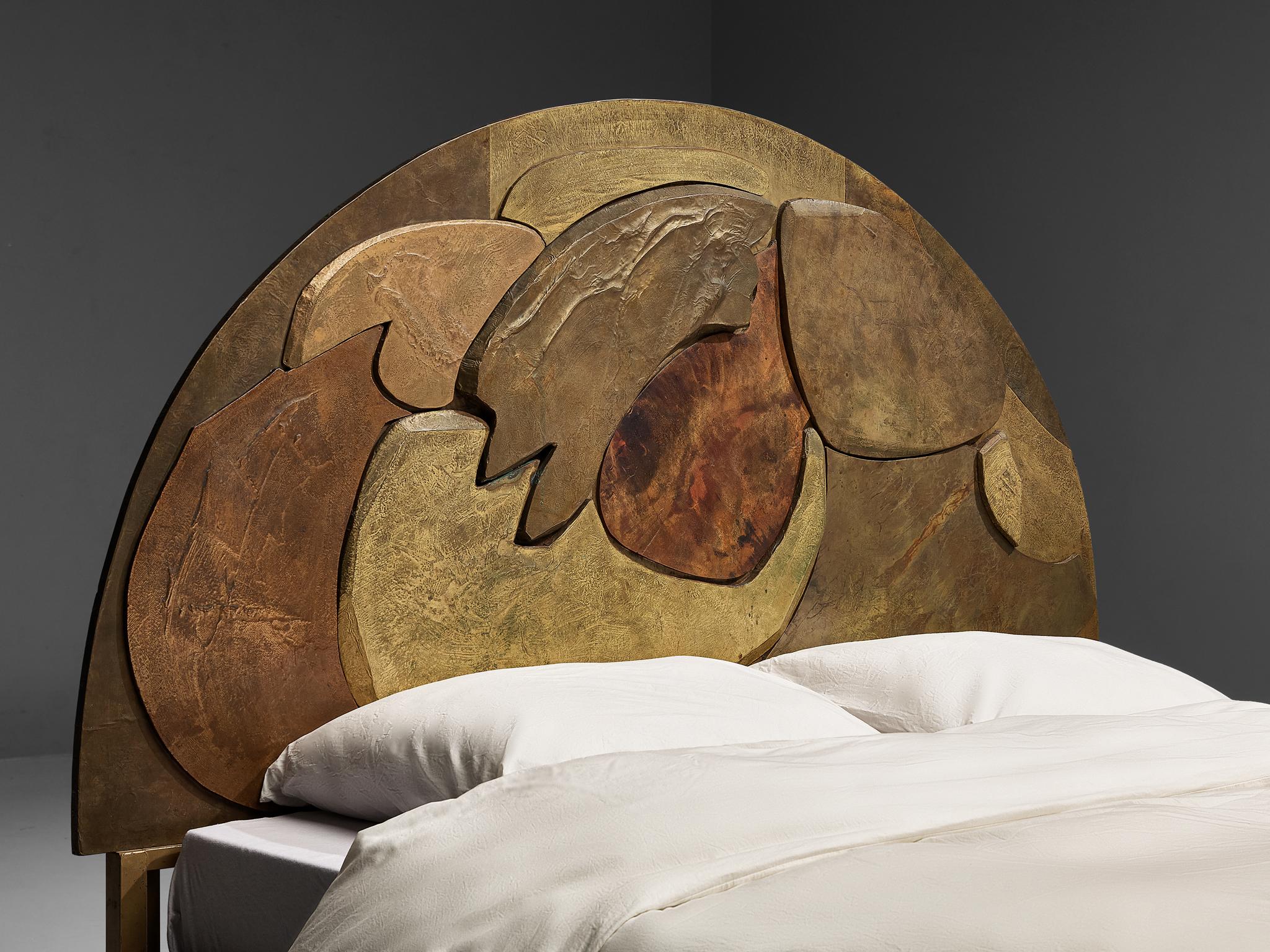 Italian Unique Sculptural Lorenzo Burchiellaro Handcrafted Headboard in Wood and Metal