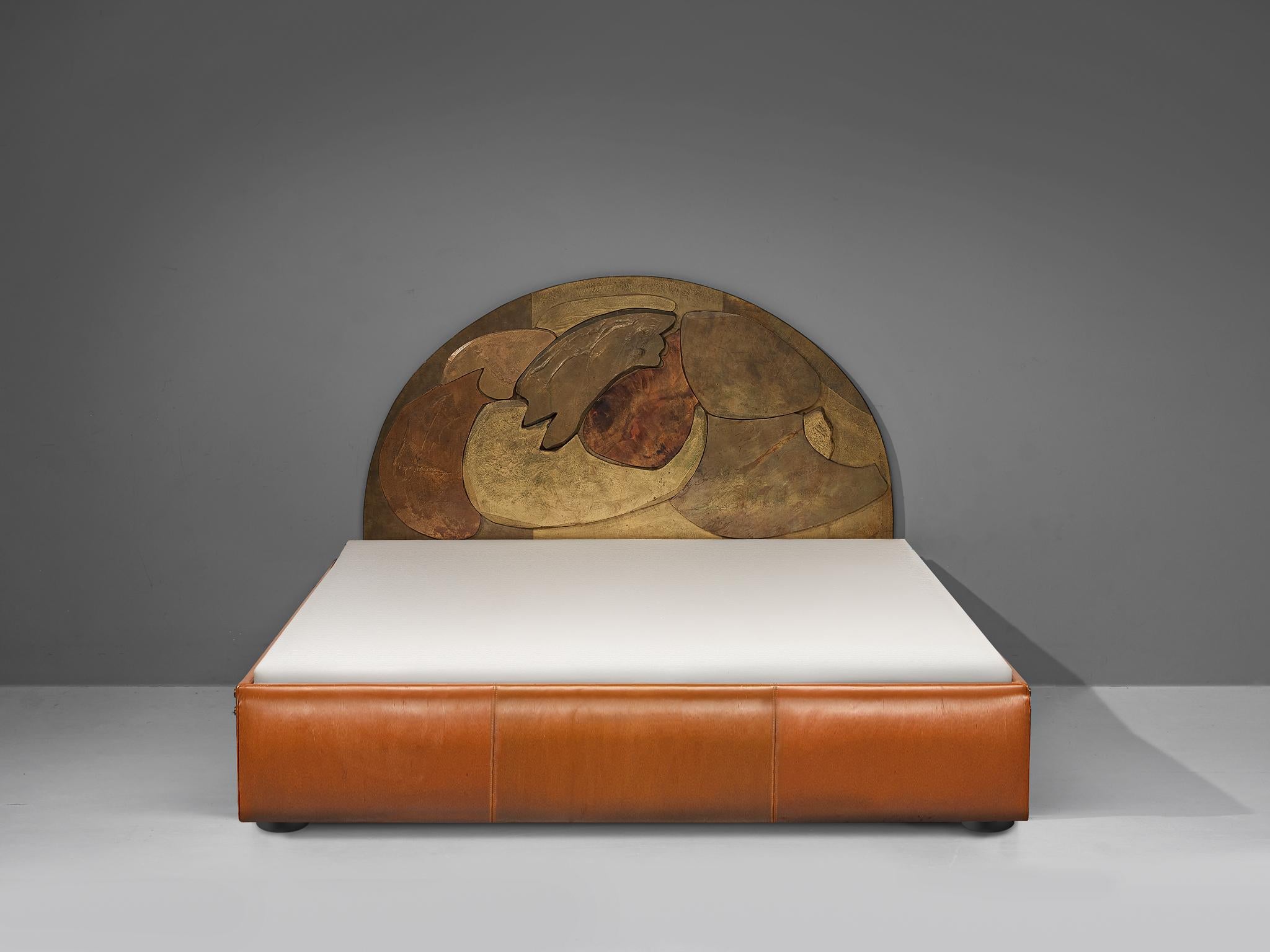 Late 20th Century Unique Sculptural Lorenzo Burchiellaro Handcrafted Headboard in Wood and Metal