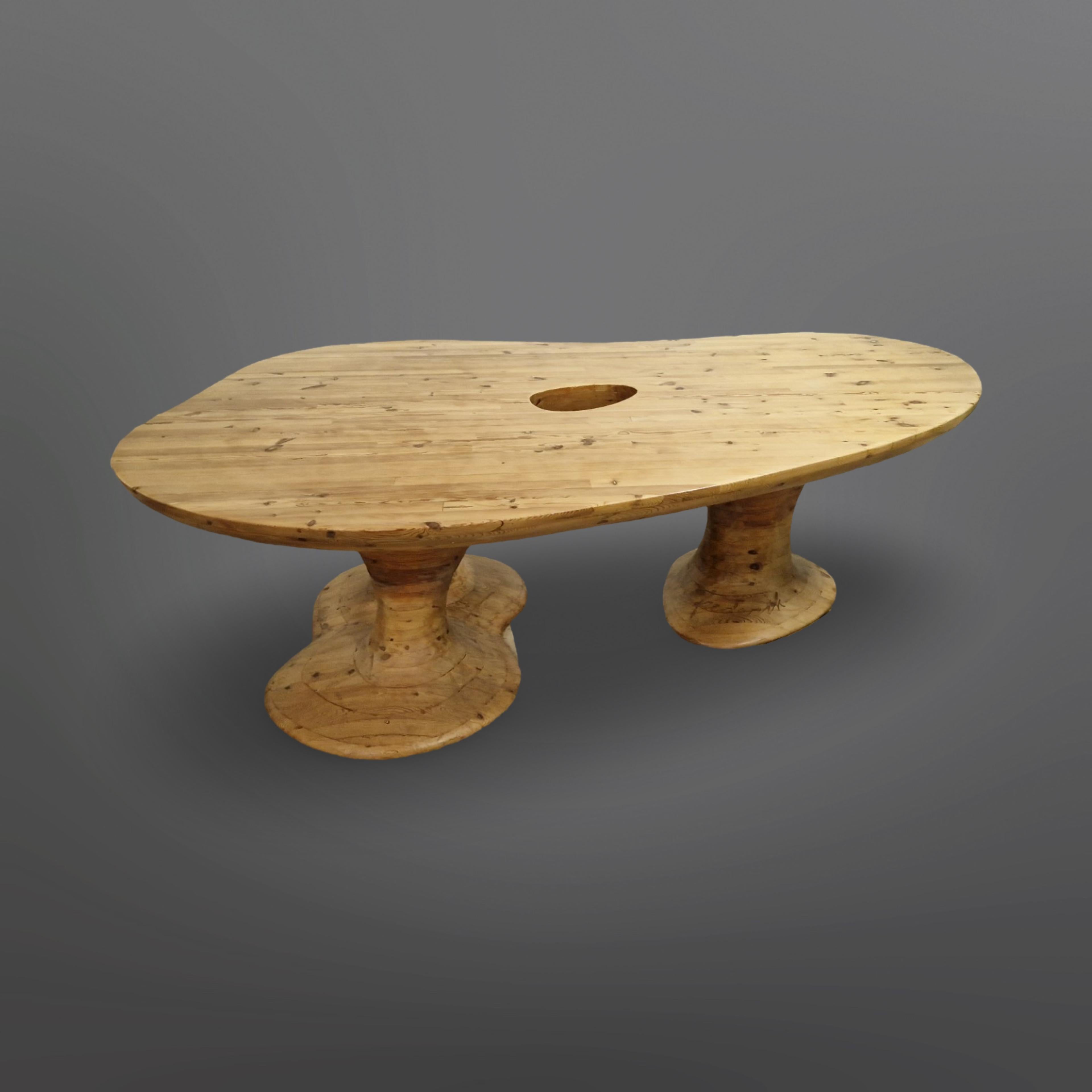 Unique sculptural solid pine dining table by Frederik Weerkamp, Netherlands 1990 For Sale 11