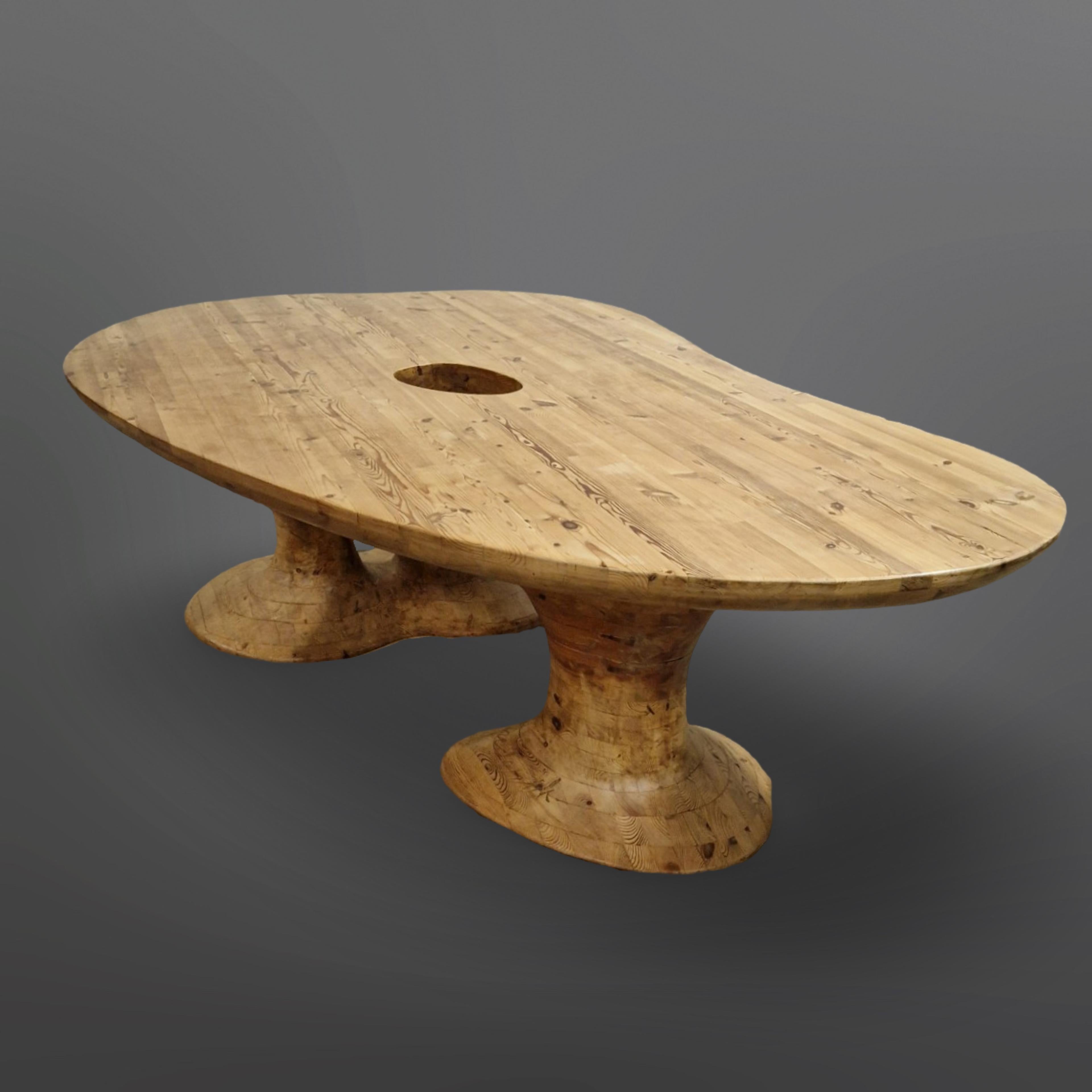 Unique sculptural solid pine dining table by Frederik Weerkamp, Netherlands 1990 For Sale 12