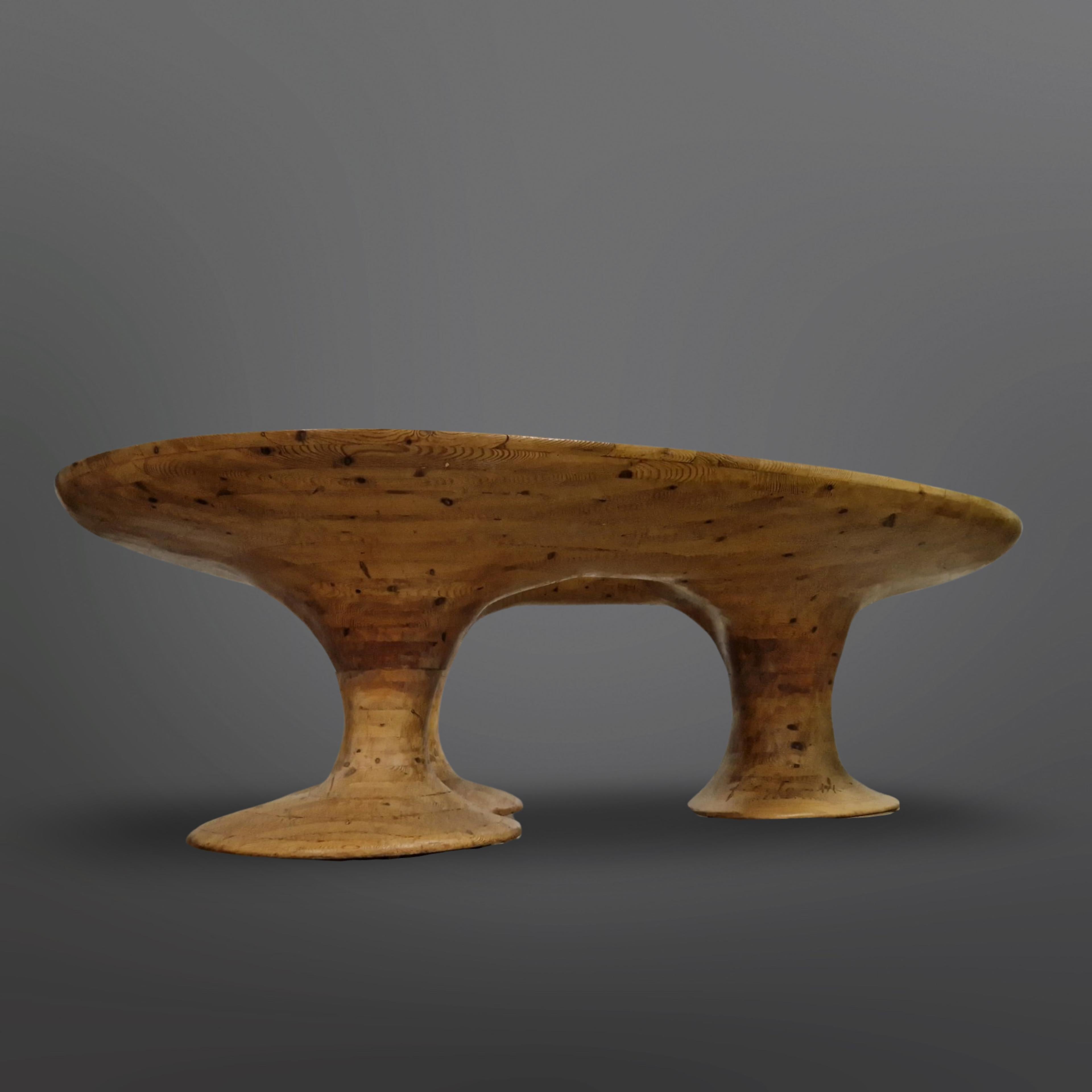 Dutch Unique sculptural solid pine dining table by Frederik Weerkamp, Netherlands 1990 For Sale