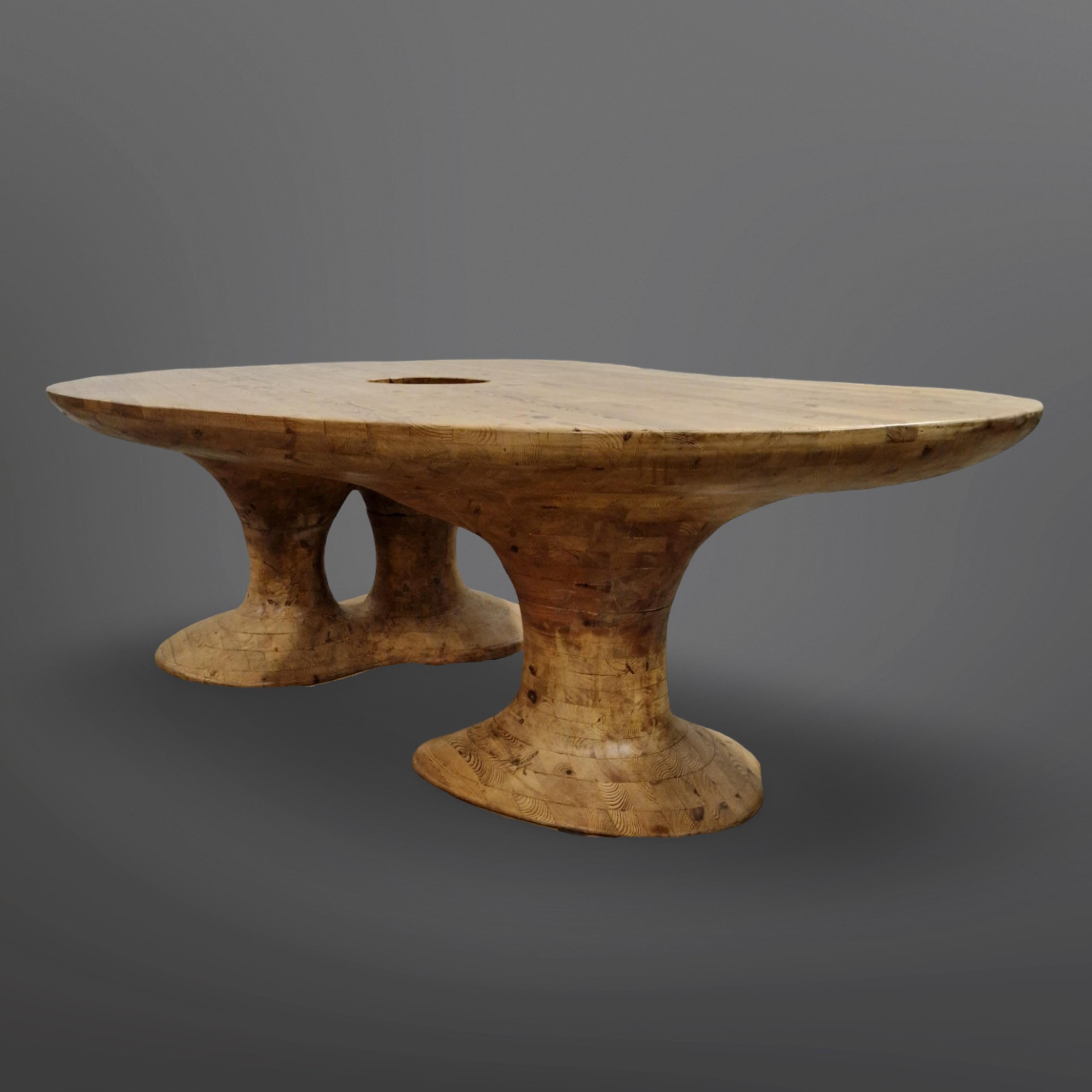 Hand-Carved Unique sculptural solid pine dining table by Frederik Weerkamp, Netherlands 1990 For Sale