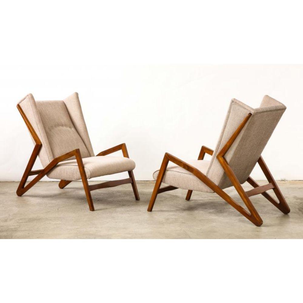 Distinctive, sculptural lounge chairs designed by famed architectural studio B.B.P.R.

B.B.P.R. was a studio founded by Italian architect Gianluigi Banfi (1910-1945), Lodovico Barbiano di Belgiojoso (1909-2004), Enrico Peressutti (1908-1976) and