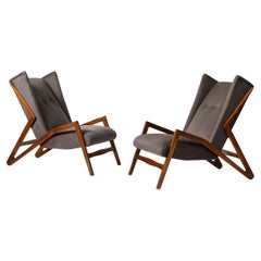 Vintage Unique Sculptural Walnut Lounge Chairs by Studio BBPR, circa 1950