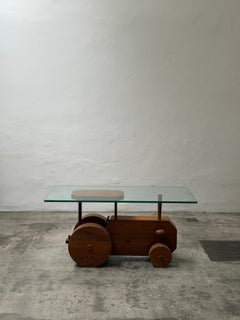 Unique Sculptural Wooden Tractor Glass Coffee Table One-Off