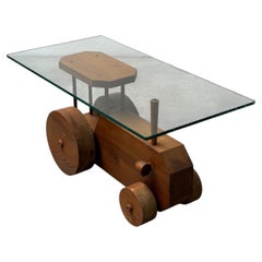 Unique Sculptural Wooden Tractor Glass Coffee Table One-Off