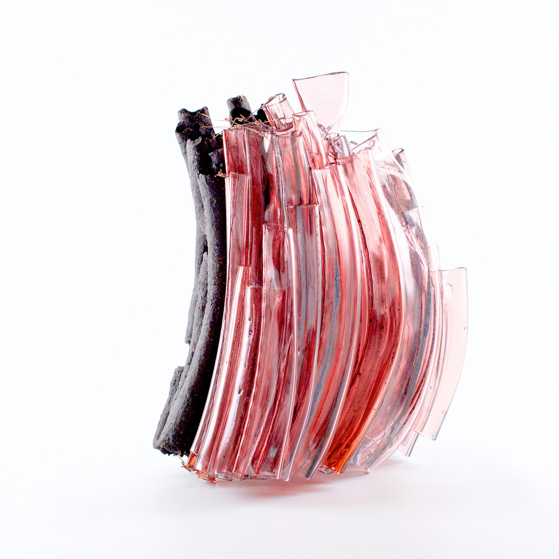 Danish Unique Pink Glass and Ceramic Sculpture by Ida Wieth