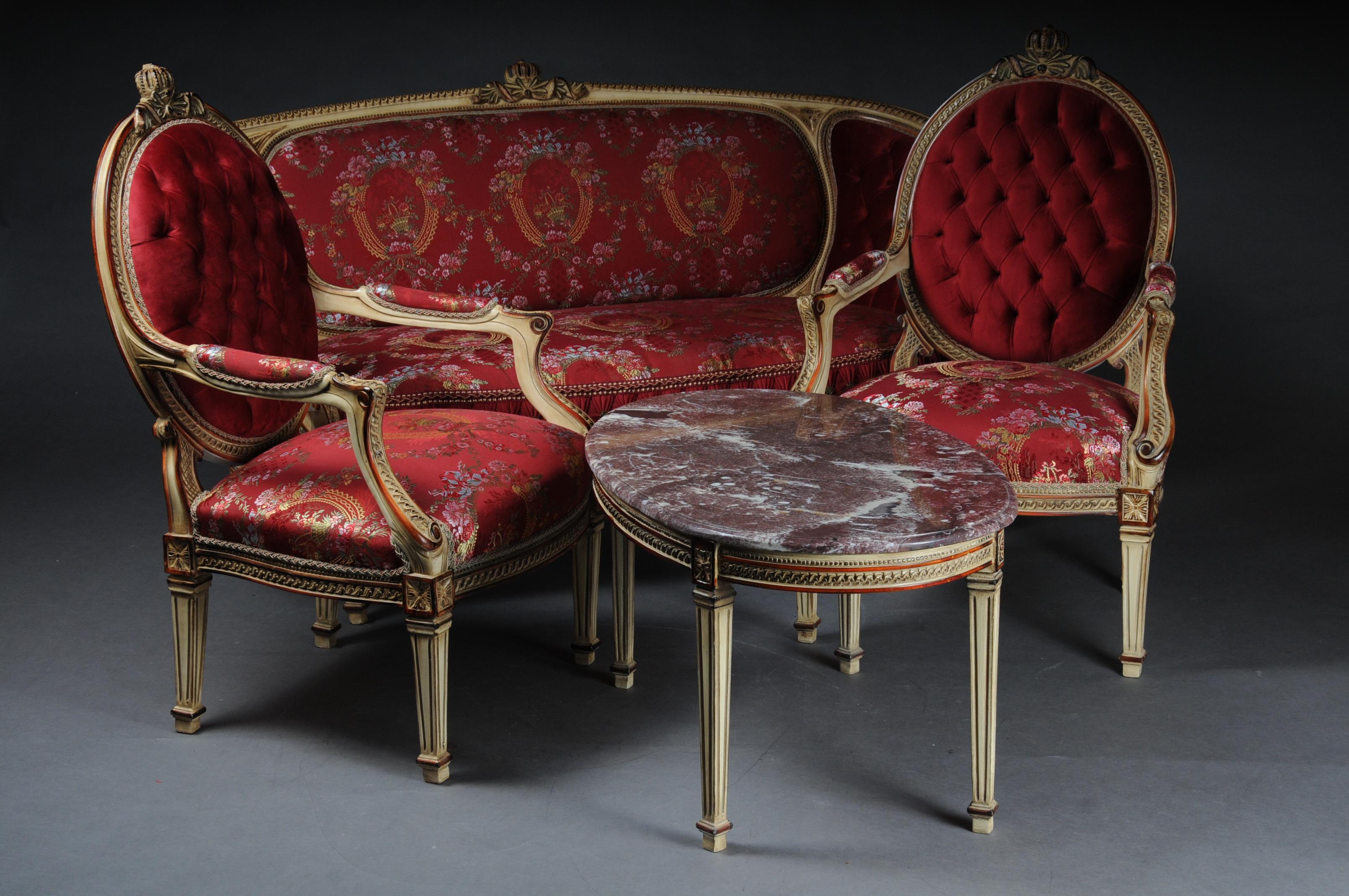 Groupe de sièges uniques, ensemble avec table ovale en taille Louis XVI en vente 1