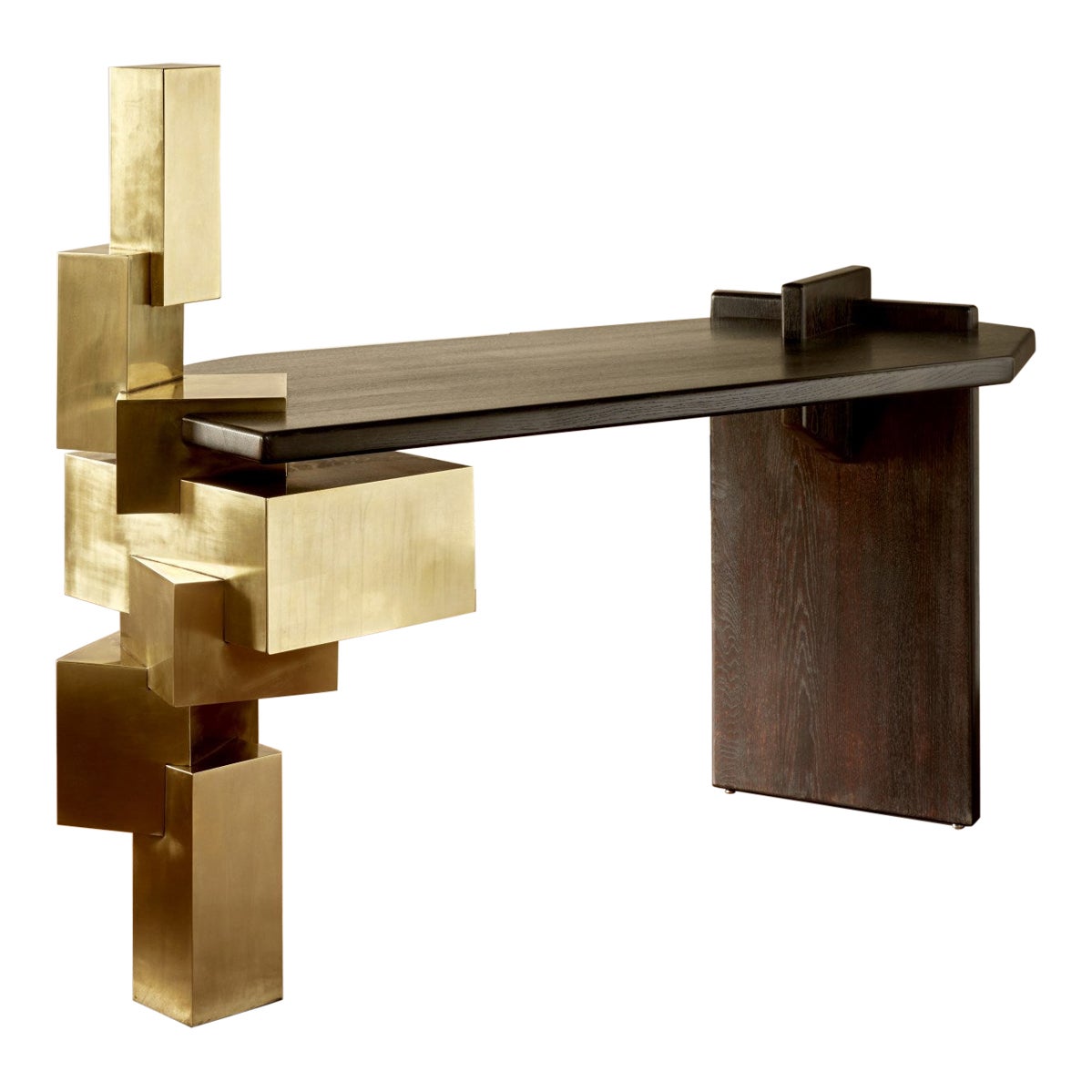 Unique "Secret" desk in burnt wood and brass by Erwan Boulloud For Sale