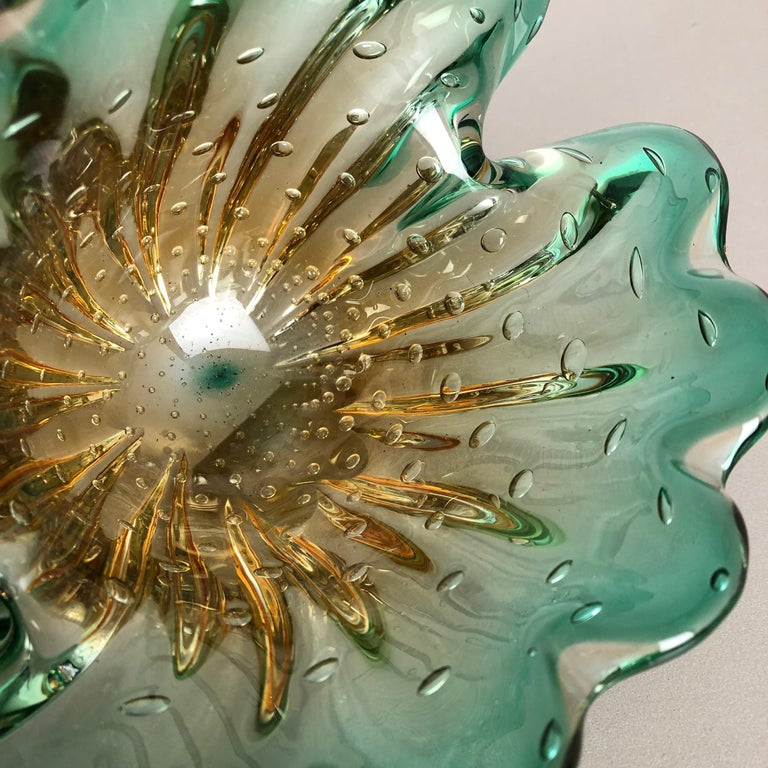 Unique Seguso Bullicante Bubble Murano Glass Shell Bowl Vase, Italy