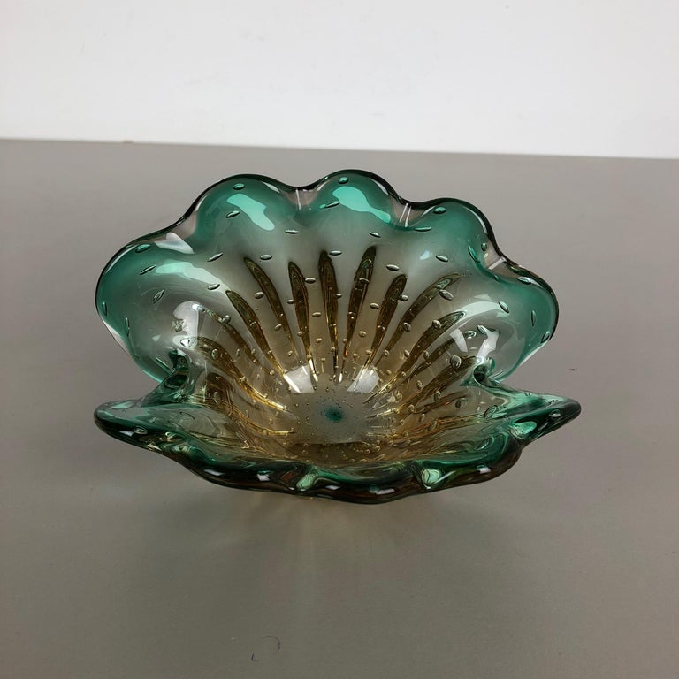 Unique Seguso Bullicante Bubble Murano Glass Shell Bowl Vase, Italy