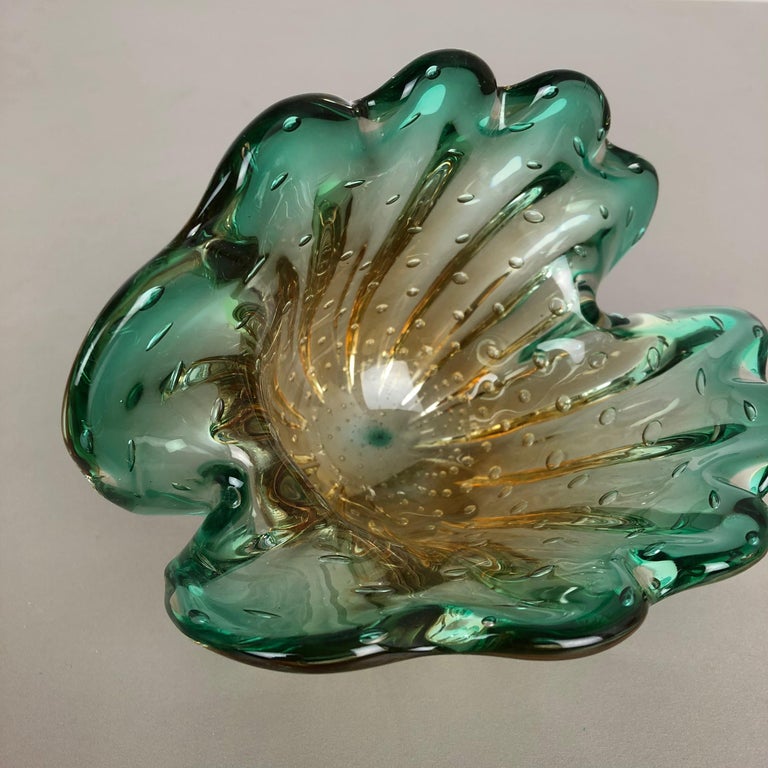 Unique Seguso Bullicante Bubble Murano Glass Shell Bowl Vase, Italy
