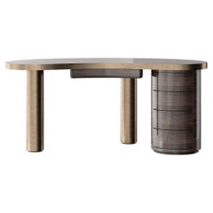 Curved Shape Top Gold Bronze Desk with Metal Frame by Ultramobili
