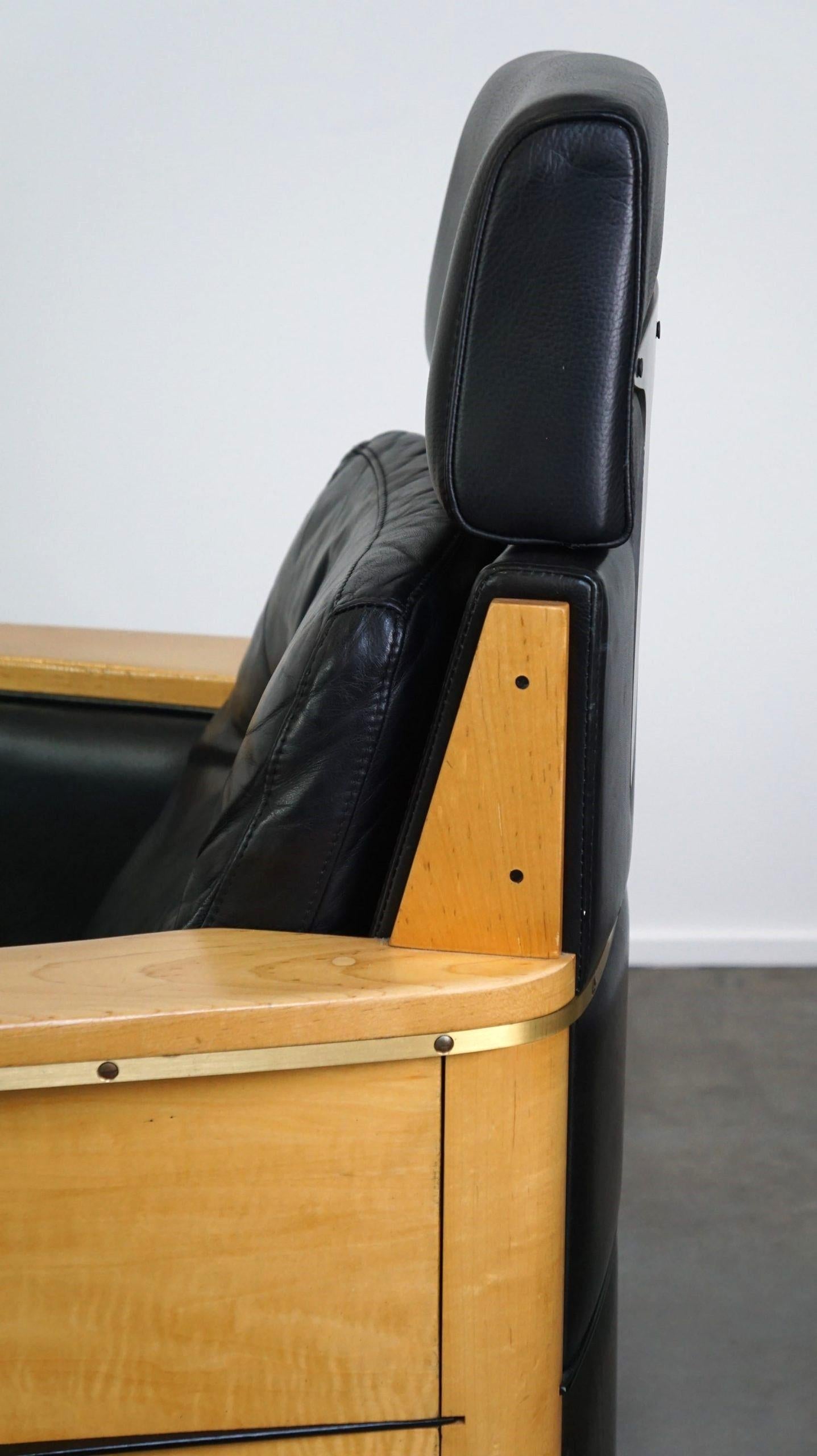 Unique Set, Black Leather Schuitema Armchairs Made for Holland America For Sale 5