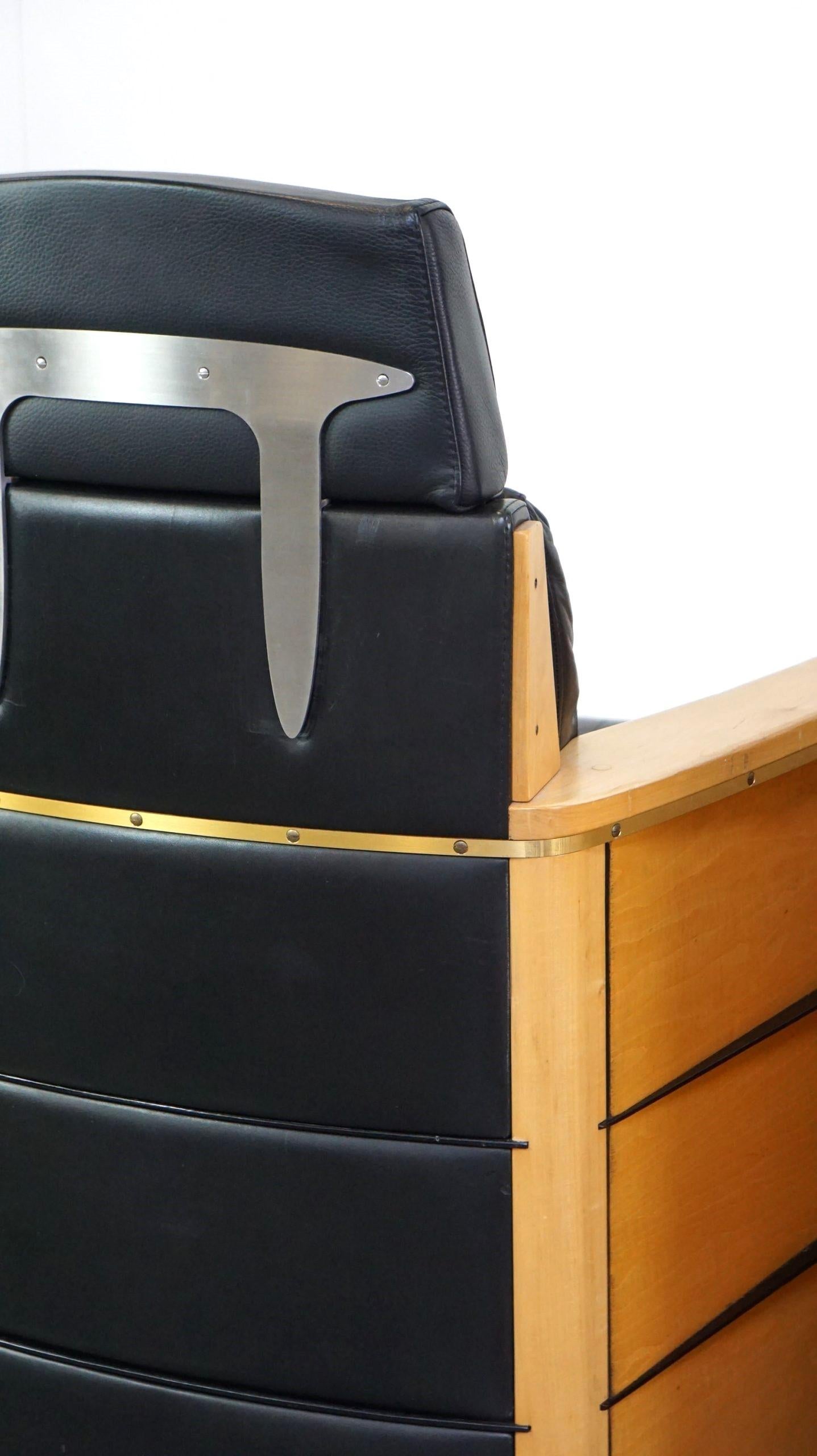 Unique Set, Black Leather Schuitema Armchairs Made for Holland America For Sale 6