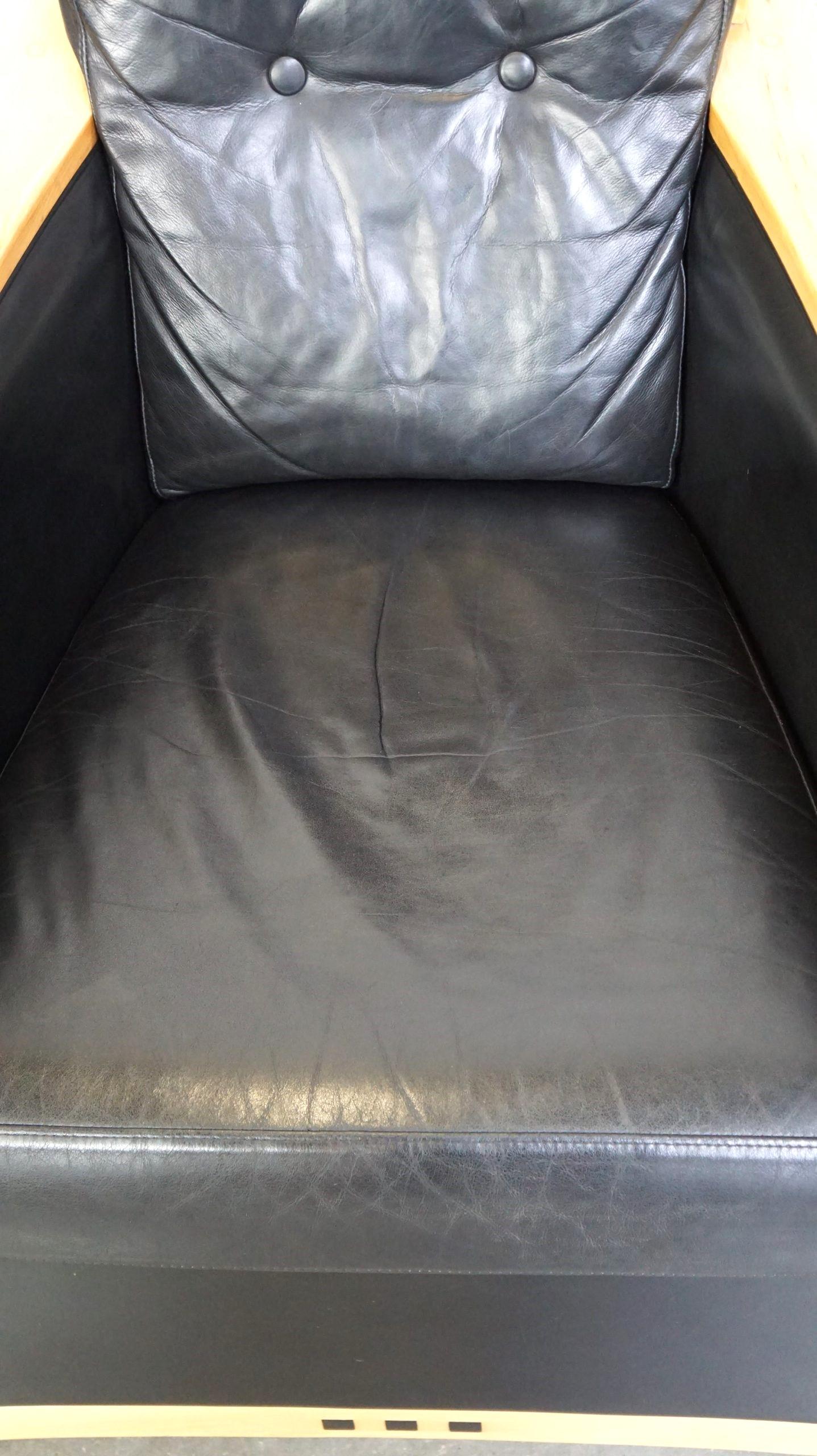 Unique Set, Black Leather Schuitema Armchairs Made for Holland America In Good Condition For Sale In Harderwijk, NL