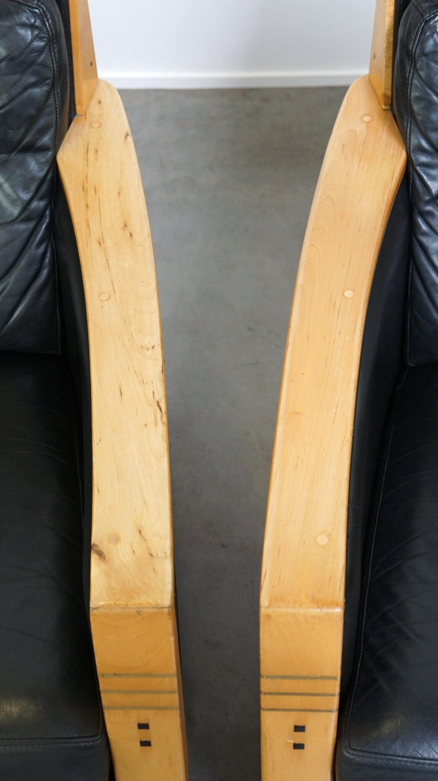 Unique Set, Black Leather Schuitema Armchairs Made for Holland America For Sale 1