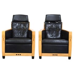 Unique Set, Black Leather Schuitema Armchairs Made for Holland America