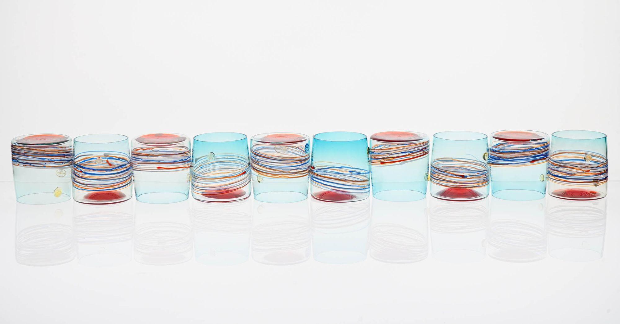 Unique Set of 10 Murano Tumblers, Cenedese Murano 1960, Young Collection, Signed For Sale 3