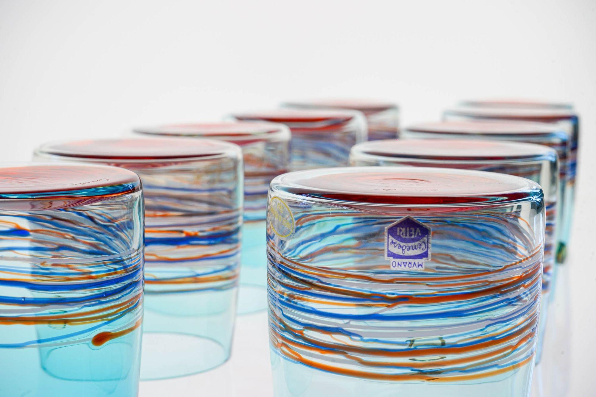 Unique Set of 10 Murano Tumblers, Cenedese Murano 1960, Young Collection, Signed For Sale 5