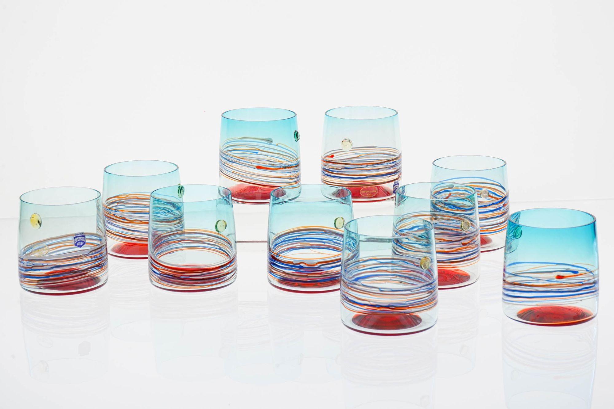 Unique Set of 10 Murano Tumblers, Cenedese Murano 1960, Young Collection, Signed For Sale 7