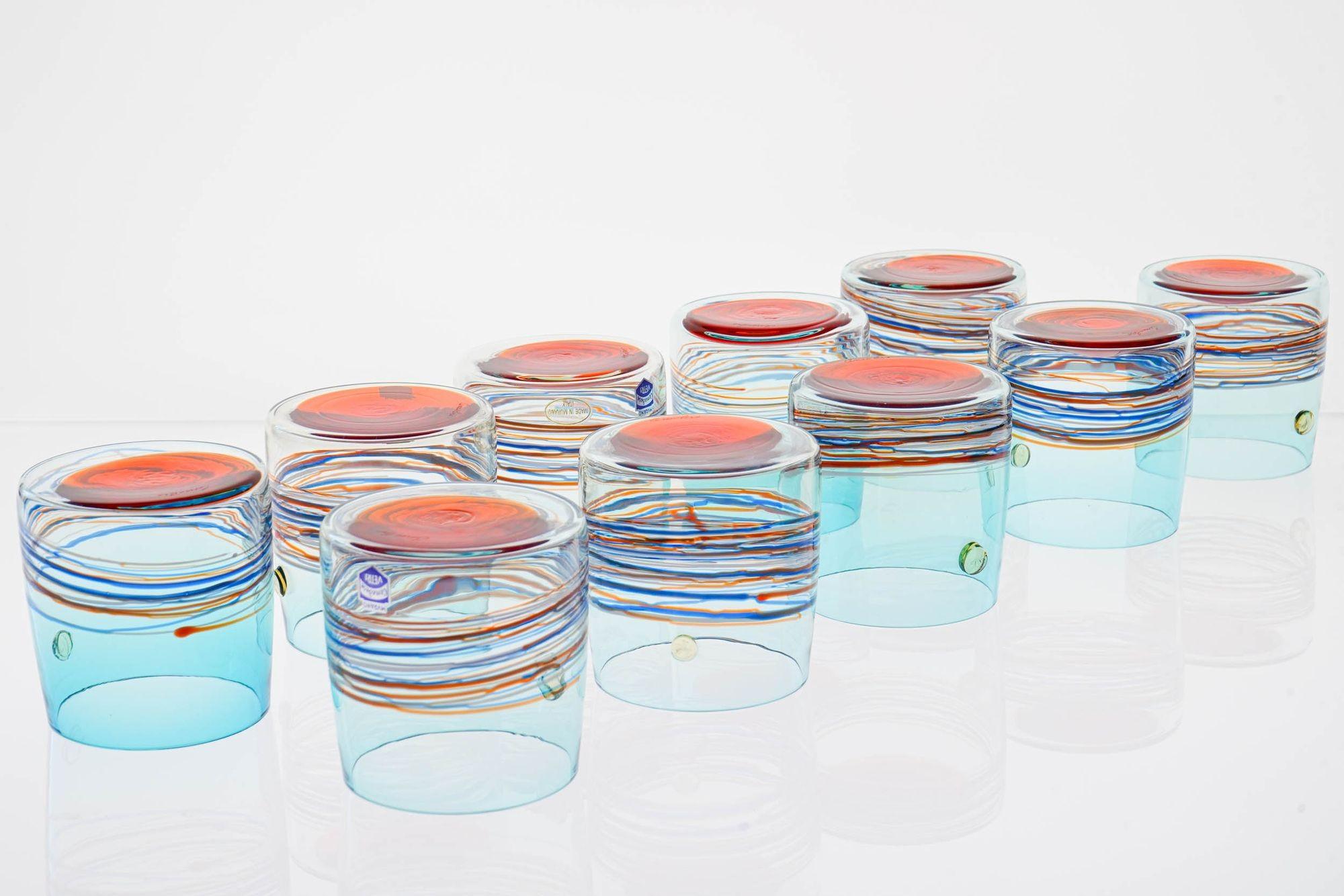 Mid-20th Century Unique Set of 10 Murano Tumblers, Cenedese Murano 1960, Young Collection, Signed For Sale