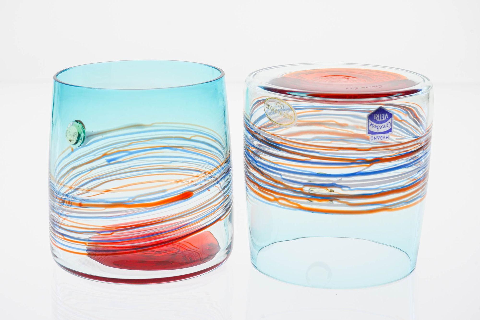 Glass Unique Set of 10 Murano Tumblers, Cenedese Murano 1960, Young Collection, Signed For Sale