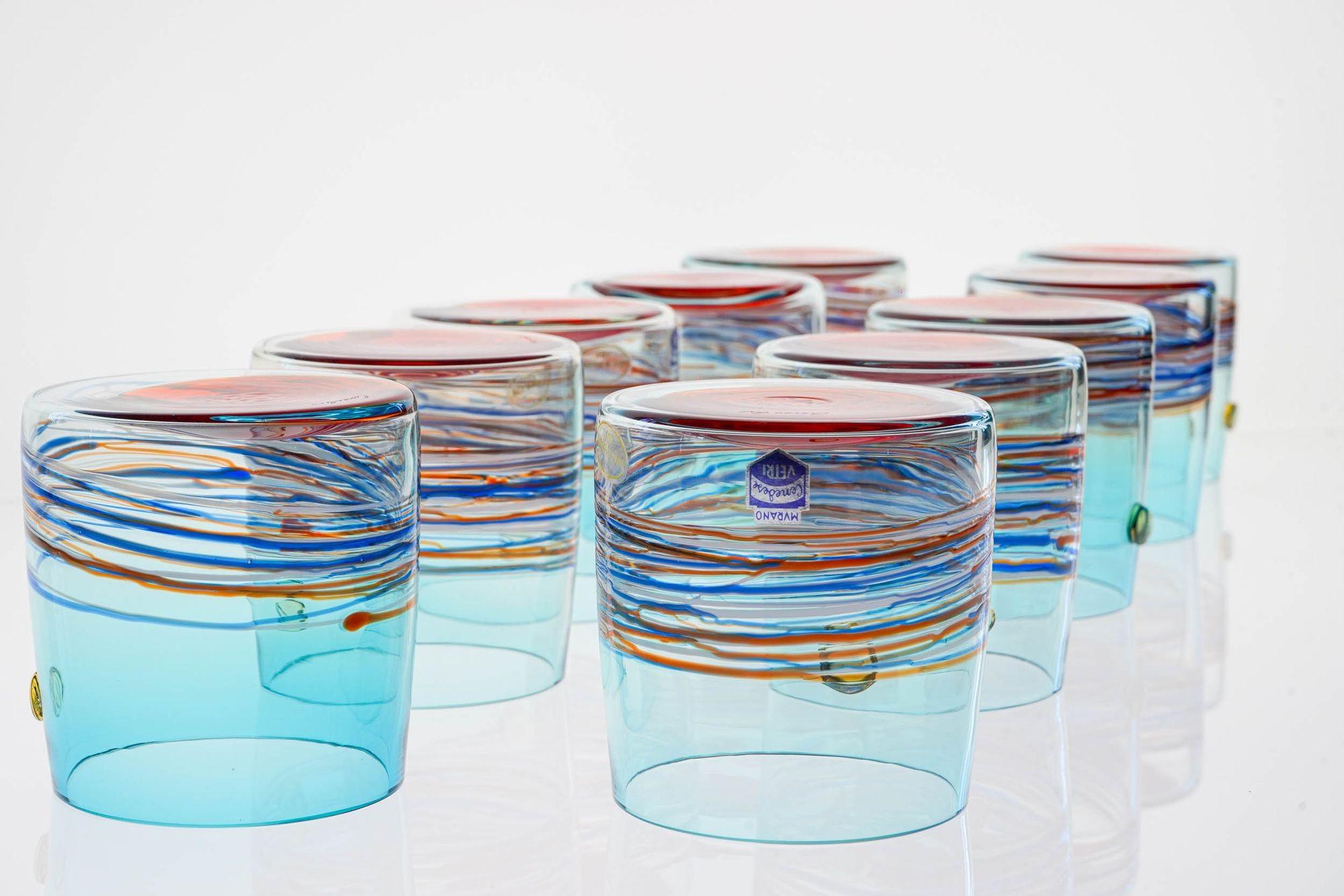 Unique Set of 10 Murano Tumblers, Cenedese Murano 1960, Young Collection, Signed For Sale 2