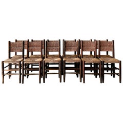 Set unico di 12 sedie da pranzo Rush nel gusto di Charlotte Perriand, Francia anni '60