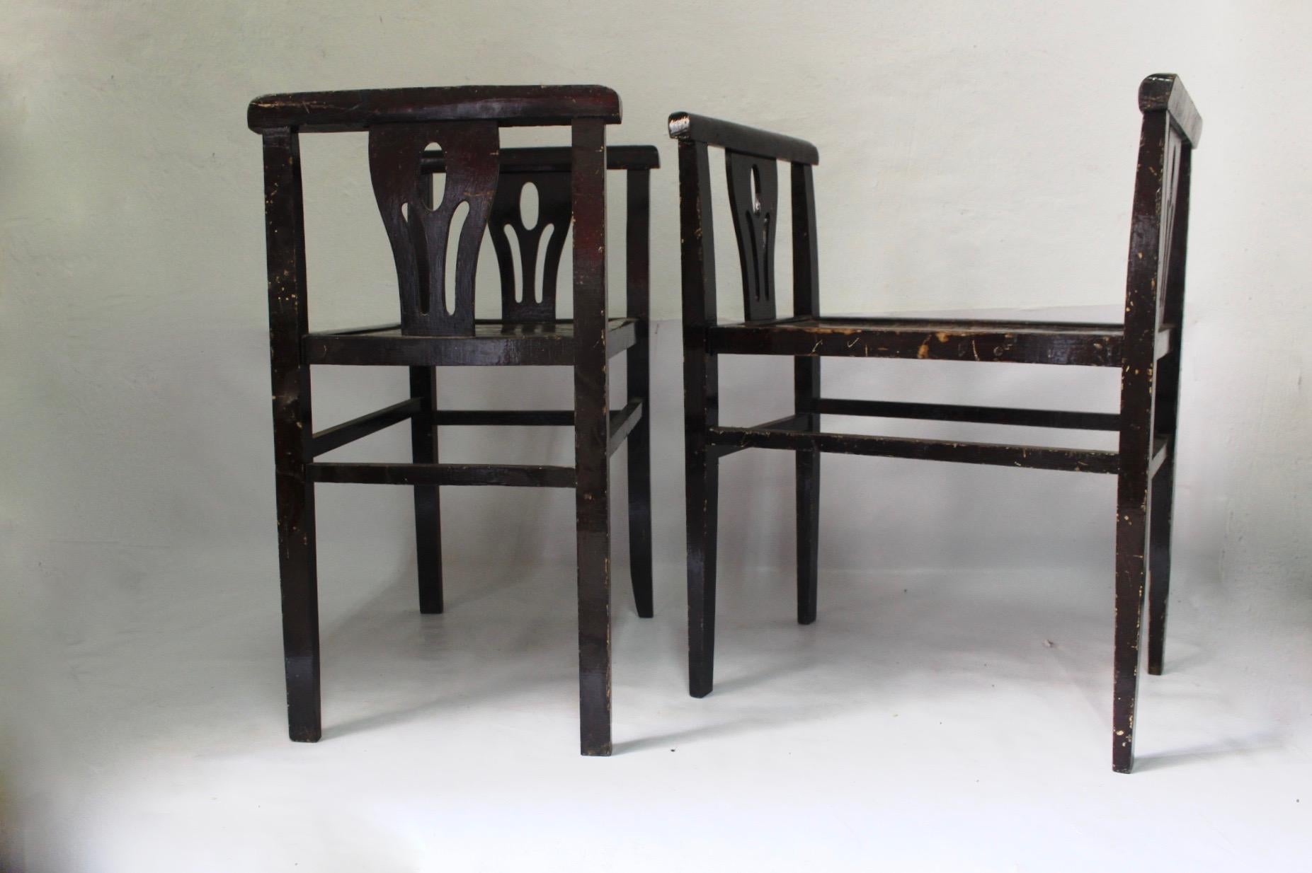 Unique Set of 2 Art Nouveau or Spanish Modernism Wood Stools with Organic Shapes im Angebot 10