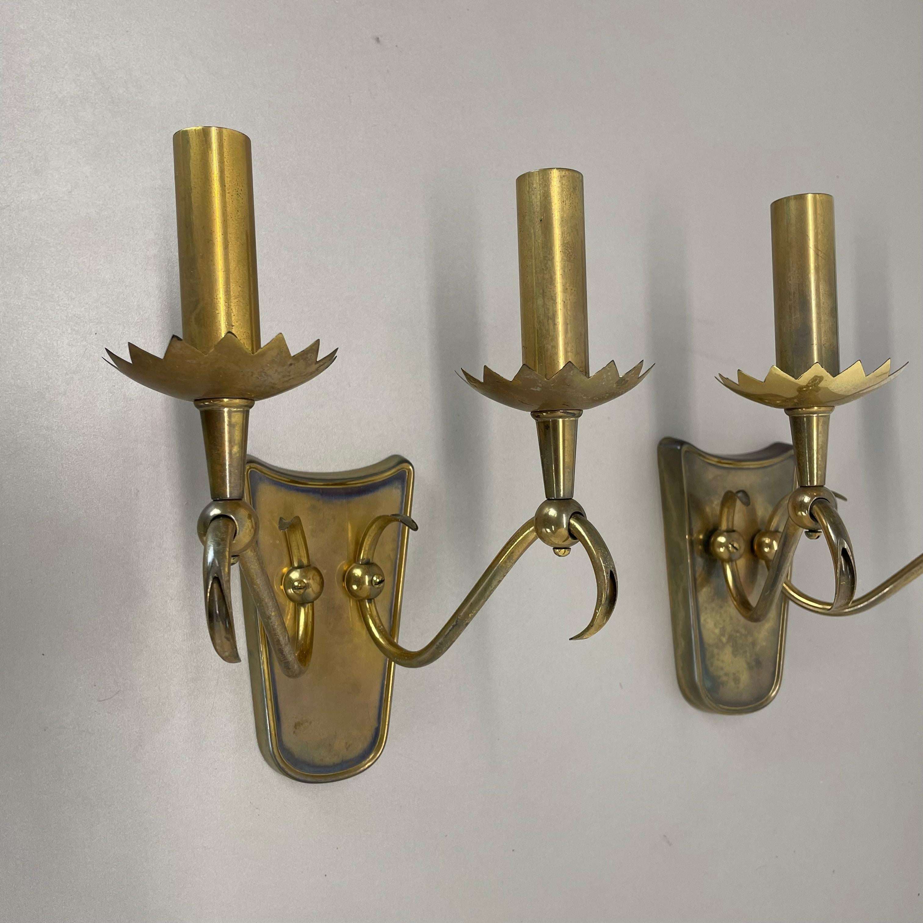 unique set of 2 brass Gio Ponti Style Theatre Wall Light Sconces, Italy, 1950s For Sale 7