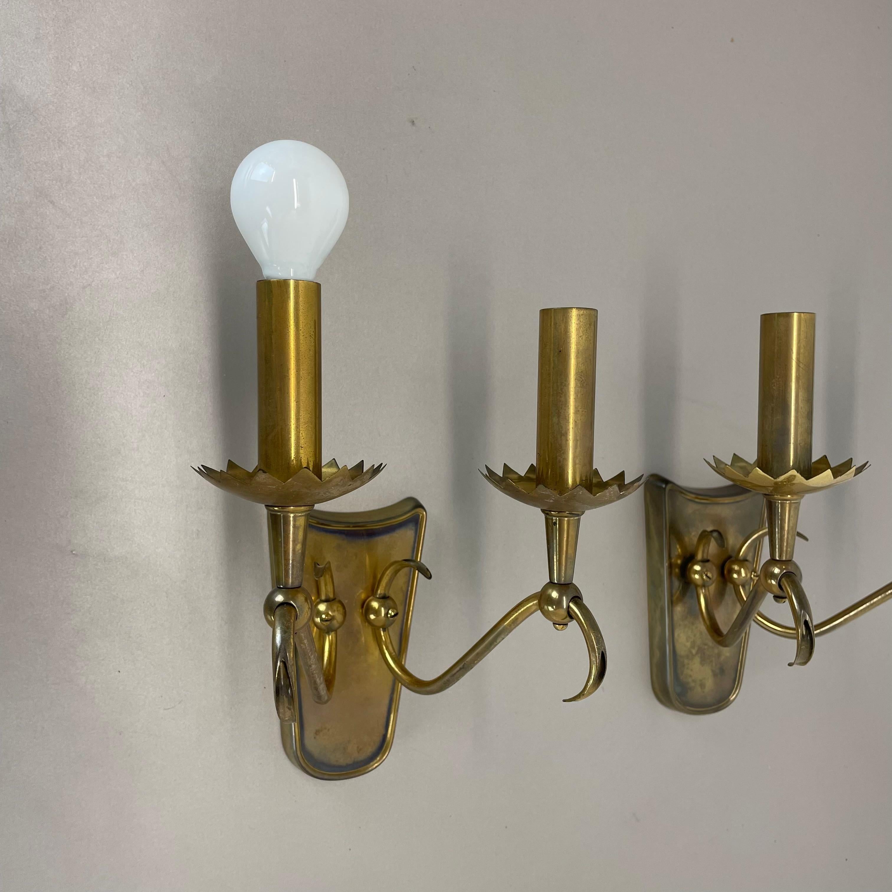 unique set of 2 brass Gio Ponti Style Theatre Wall Light Sconces, Italy, 1950s For Sale 11