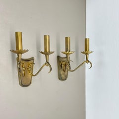 unique set of 2 brass Gio Ponti Style Theatre Wall Light Sconces, Italy, 1950s